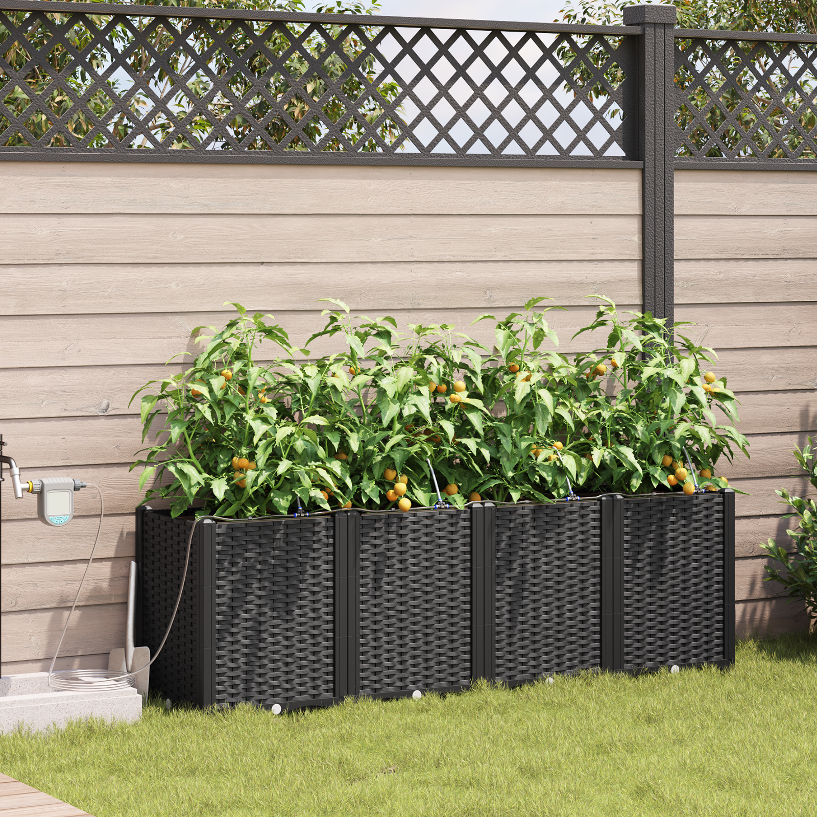 Tuinplantenbakken met Waterirrigatiesysteem 4 stuks Zwart