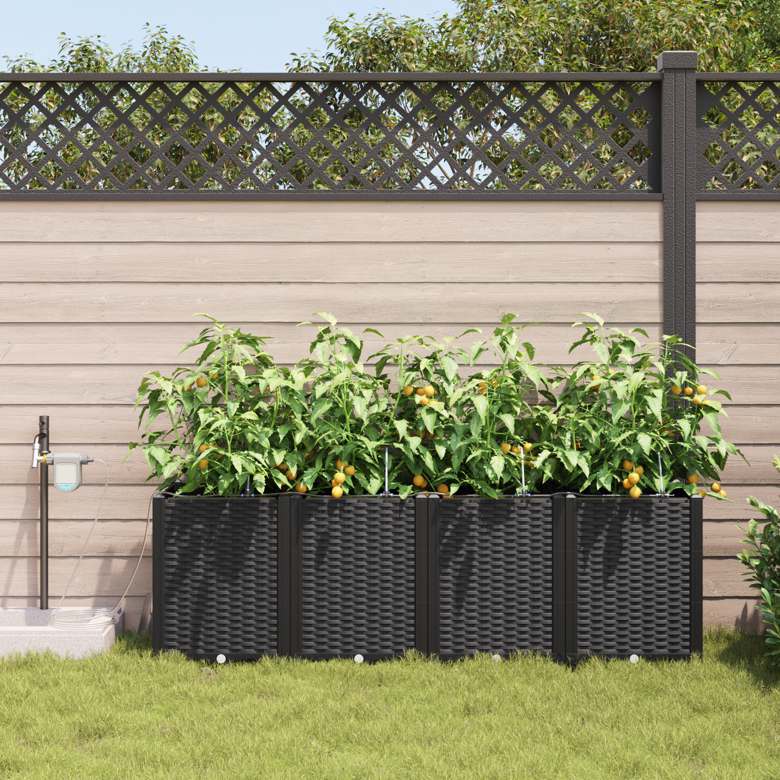 Garden Planters with Water Irrigation System 4 pcs Black - Image 3