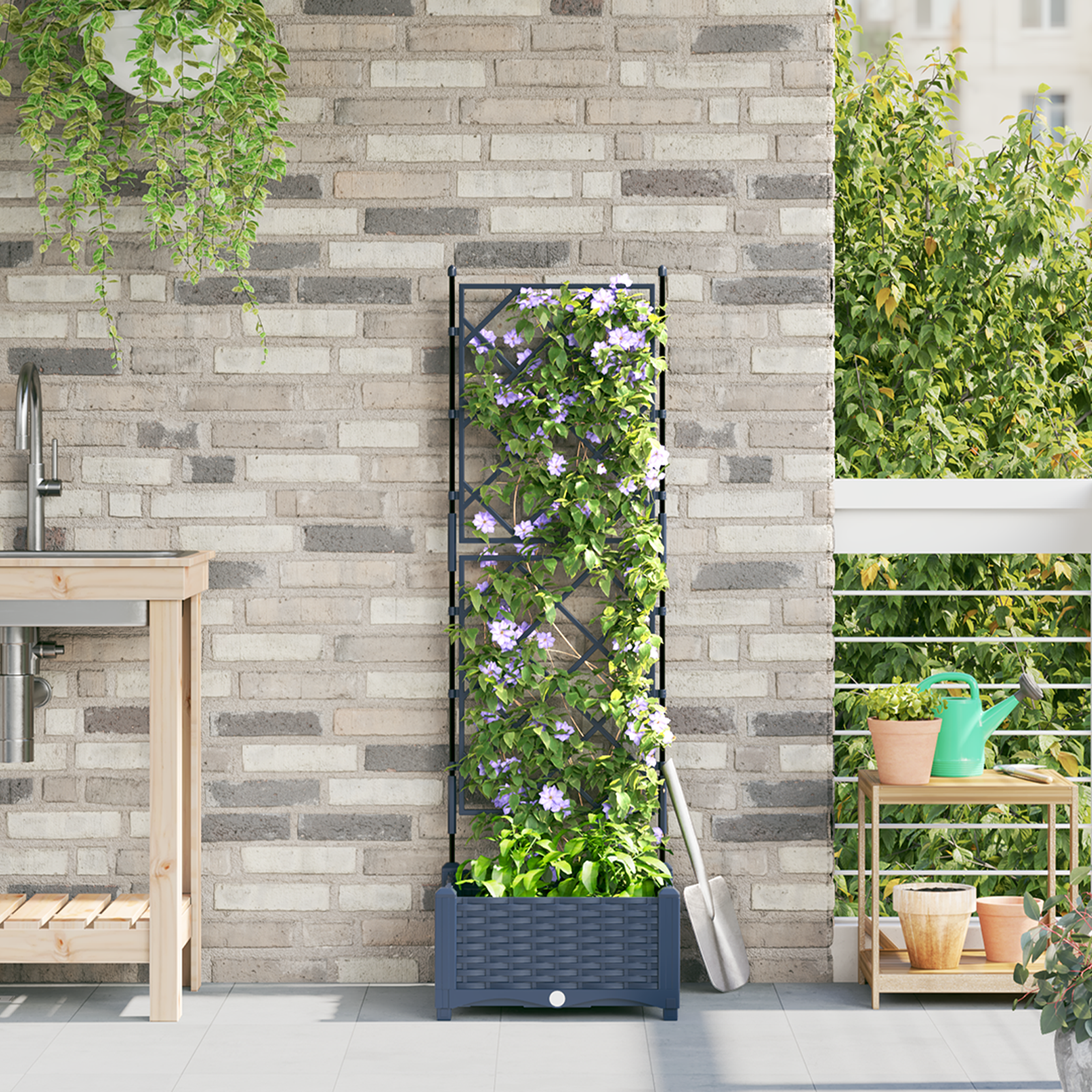 Tuininzetbak met Trellis Grijs 40x40x125.5 cm