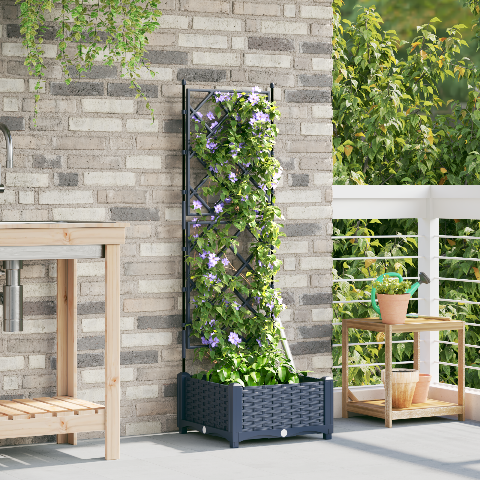 Garden Planter with Trellis Grey 40x40x125.5 cm - Image 3