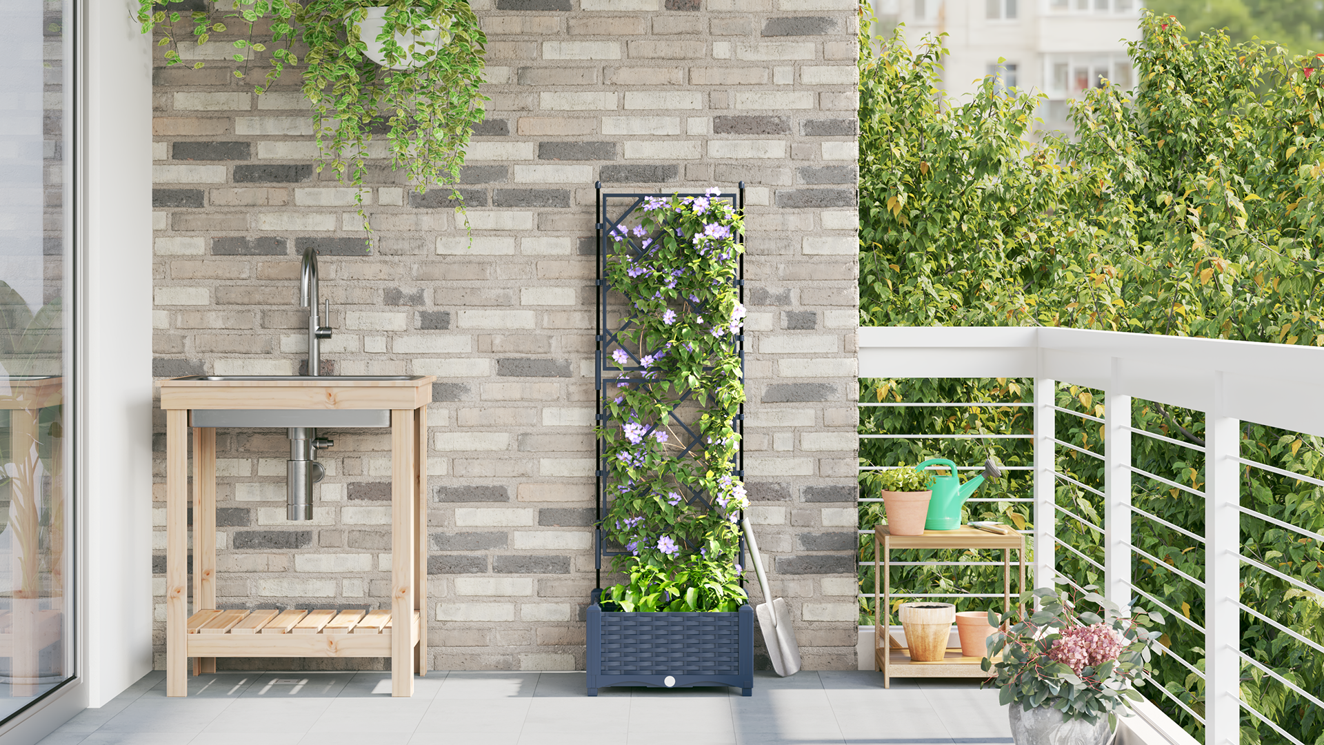 Garden Planter with Trellis Grey 40x40x125.5 cm - Image 4