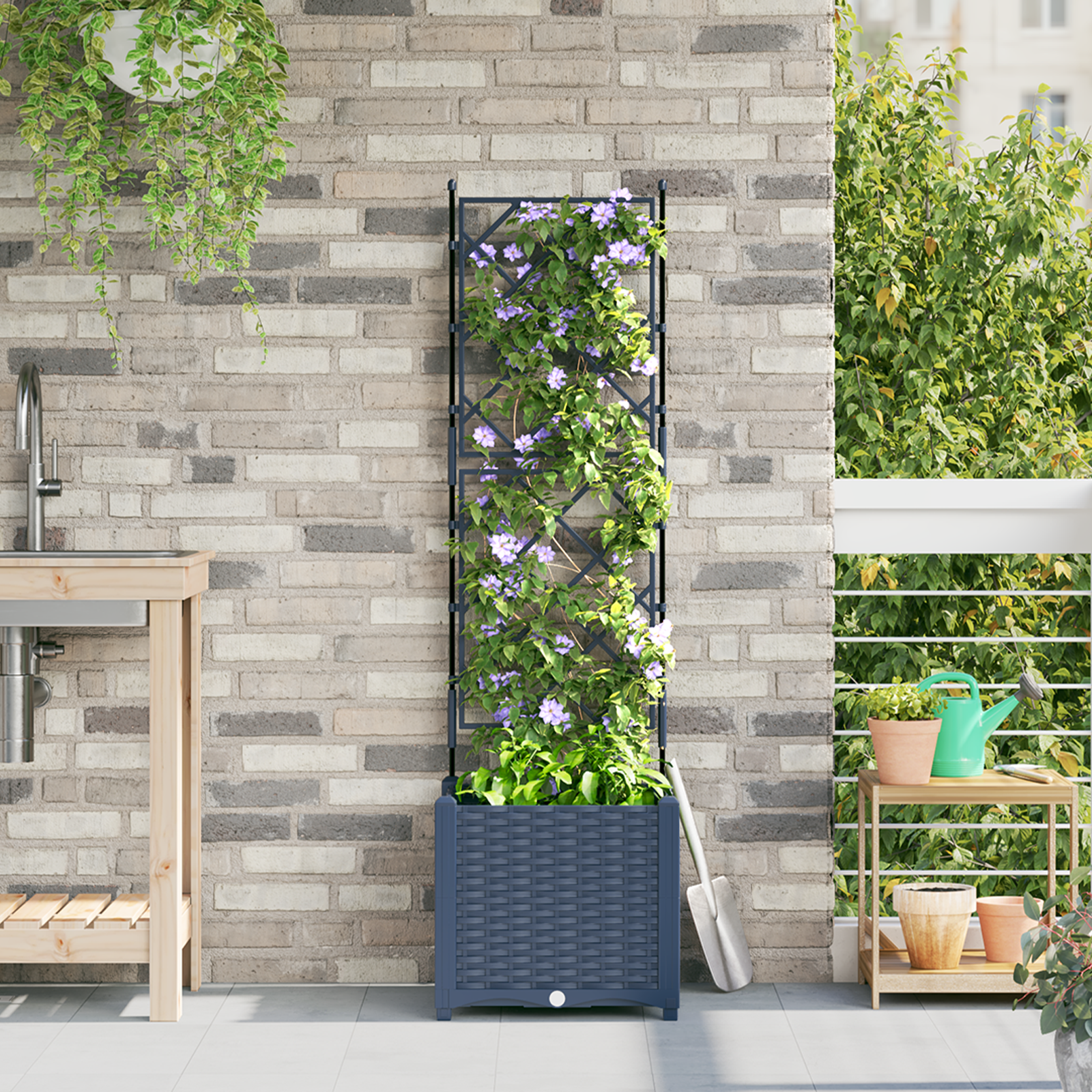 Tuinplanter met Trellis Grijs 40x40x143 cm