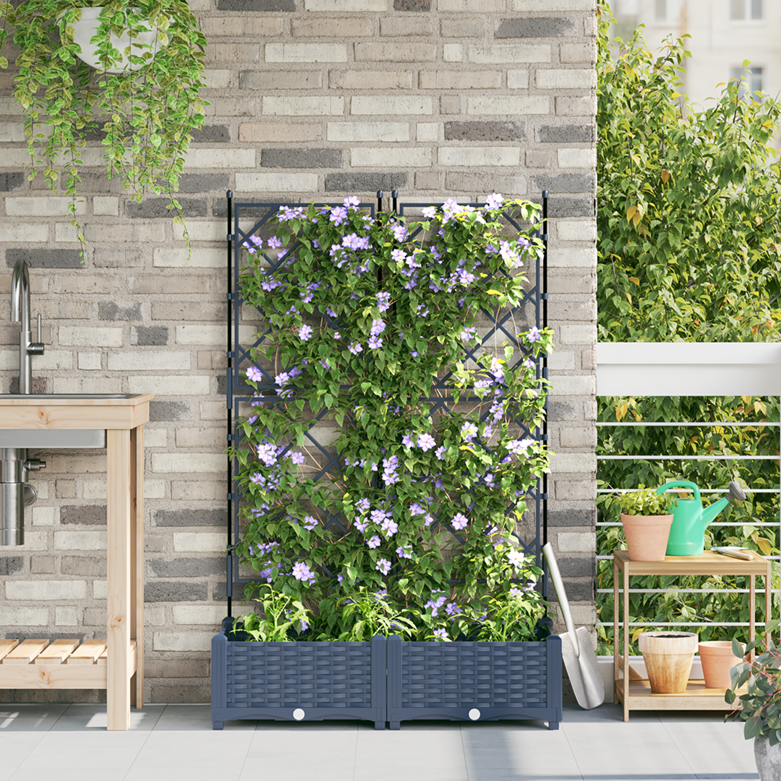 Tuinplantenbak met Klimrek 2 stuks Grijs 80x40x125,5 cm