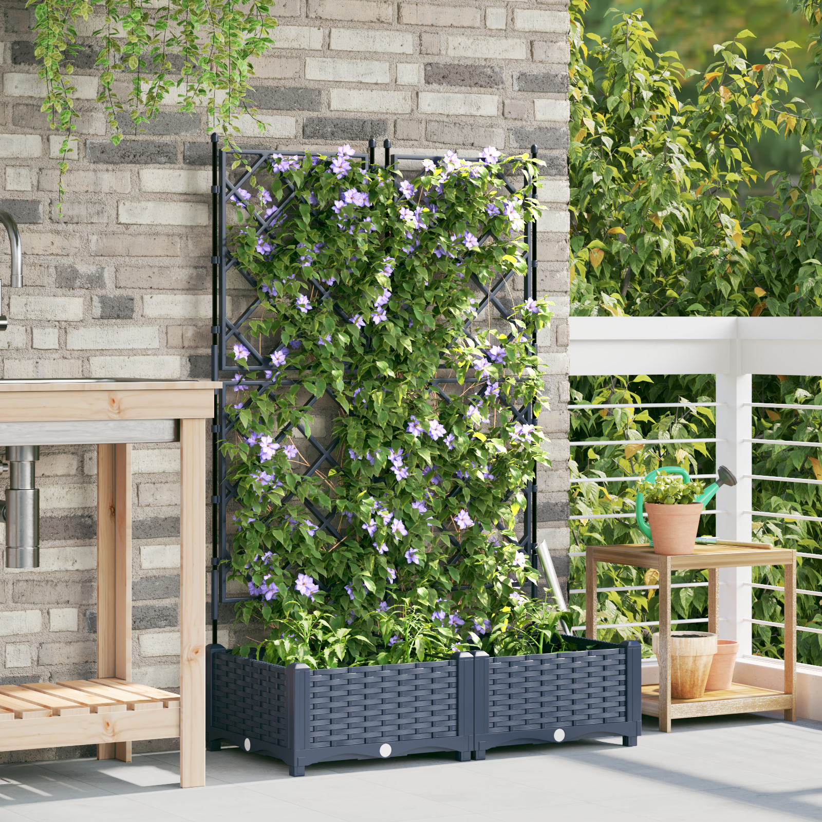 Garden Planter with Trellis 2 pcs Grey 80x40x125.5 cm - Image 3