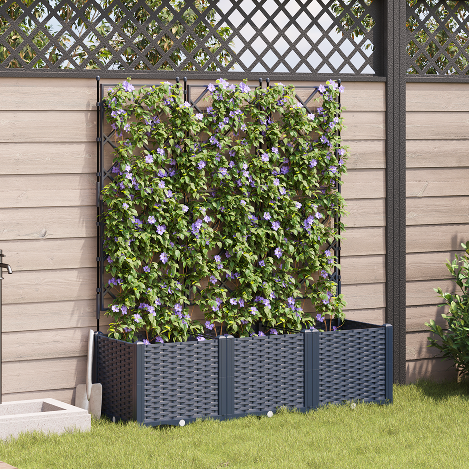 Tuin Planter met Lattenwerk 3 stuks Grijs 120x40x143 cm