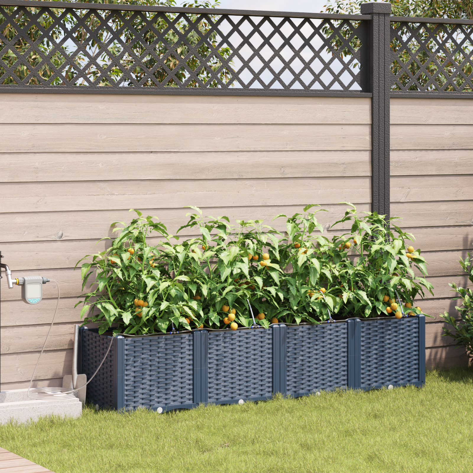 Thumbnail - vidaXL Gartenpflanzen 1 Stück Geflecht Grau 160 x 40 x 37.5 cm Plastik