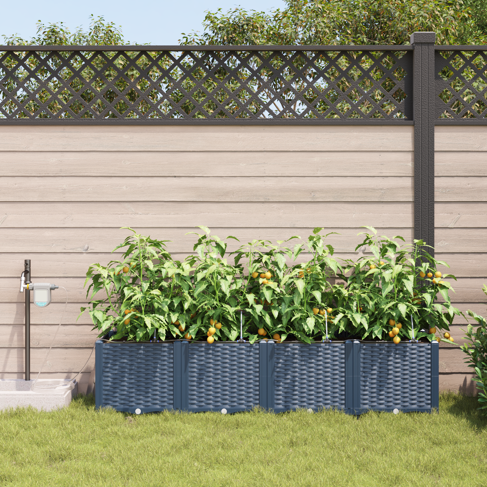 Thumbnail - vidaXL Gartenpflanzen 1 Stück Geflecht Grau 160 x 40 x 37.5 cm Plastik