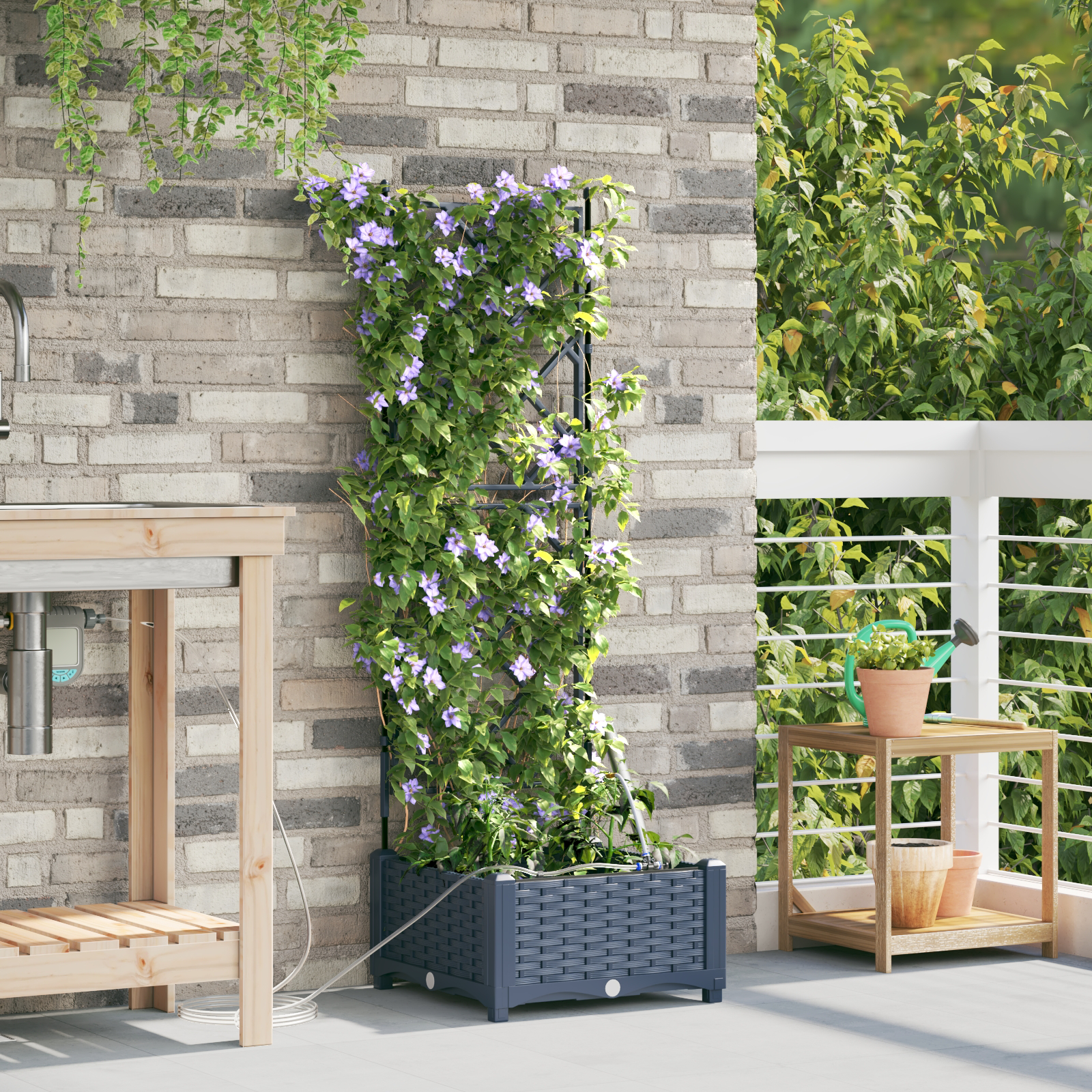 Thumbnail - vidaXL Gartenblumentopf Lattice mit Speicher Grau 40 x 40 x 126cm Plastik