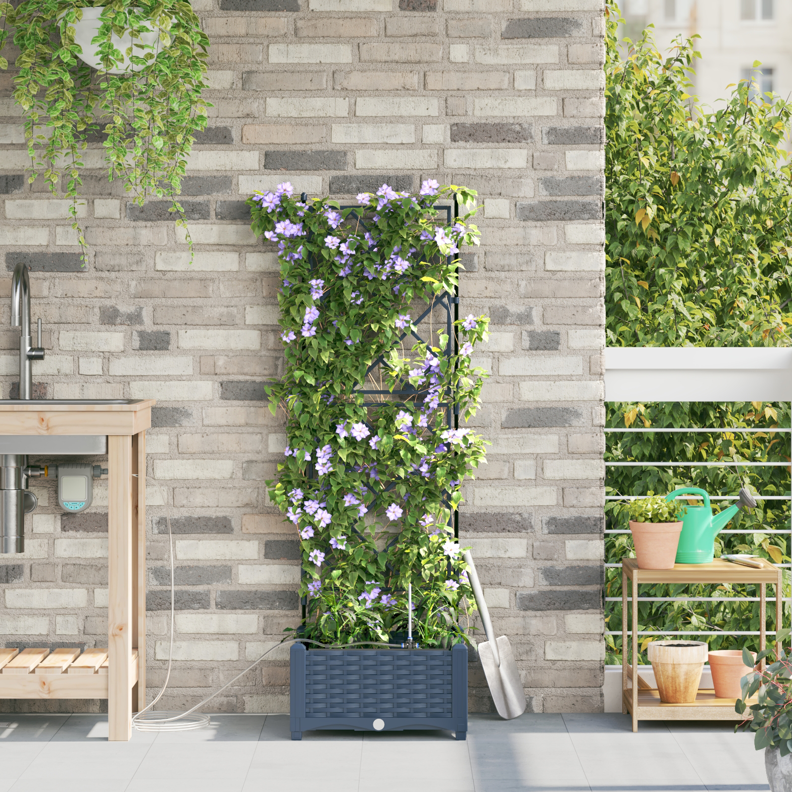 Thumbnail - vidaXL Gartenblumentopf Lattice mit Speicher Grau 40 x 40 x 126cm Plastik