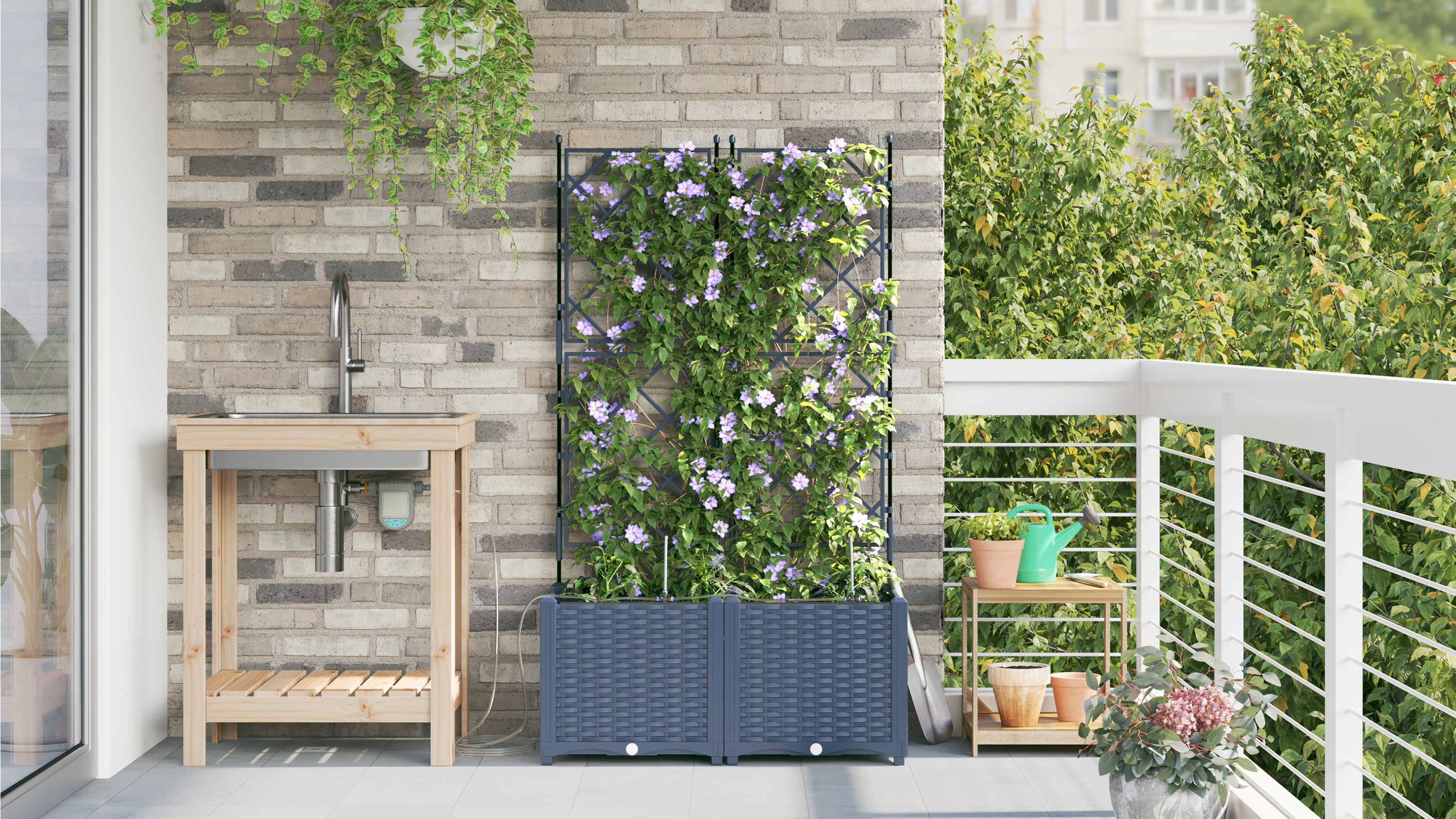 Garden Planters with Water Irrigation System 2 pcs Grey - Image 4