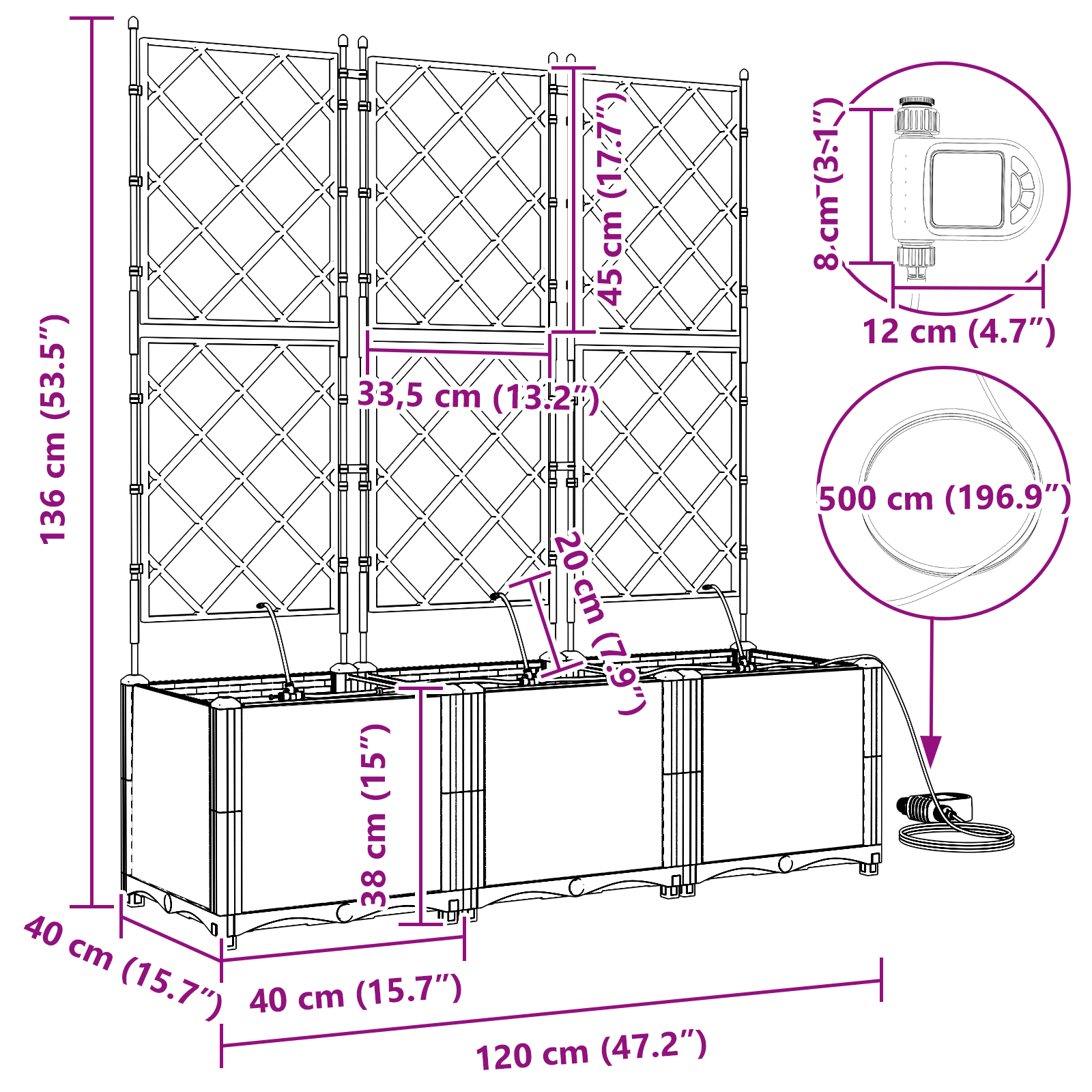 Garden Planters with Water Irrigation System 3 pcs Grey - Image 9