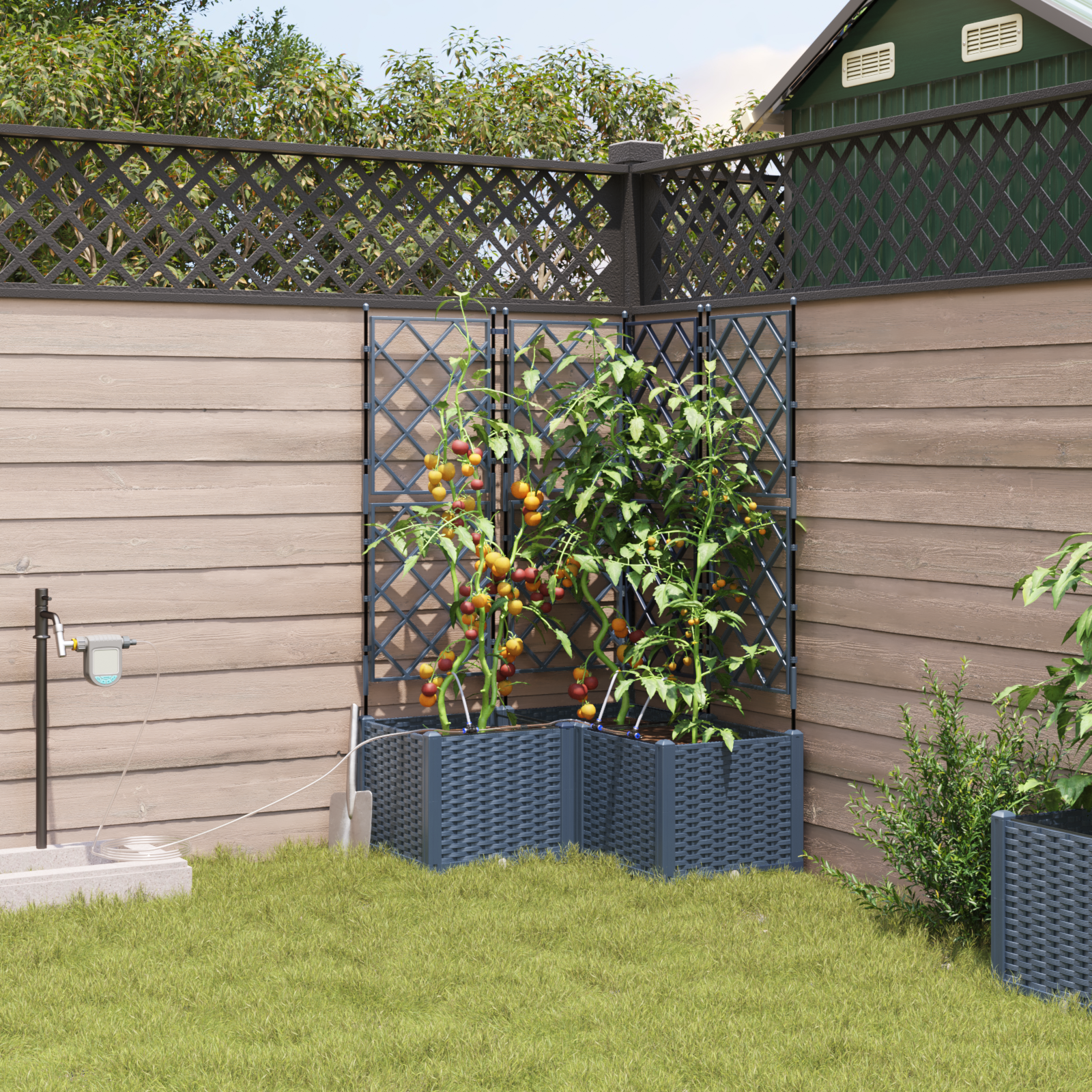 Tuinplantenbakken met Water Irrigatiesysteem 3 stuks Grijs