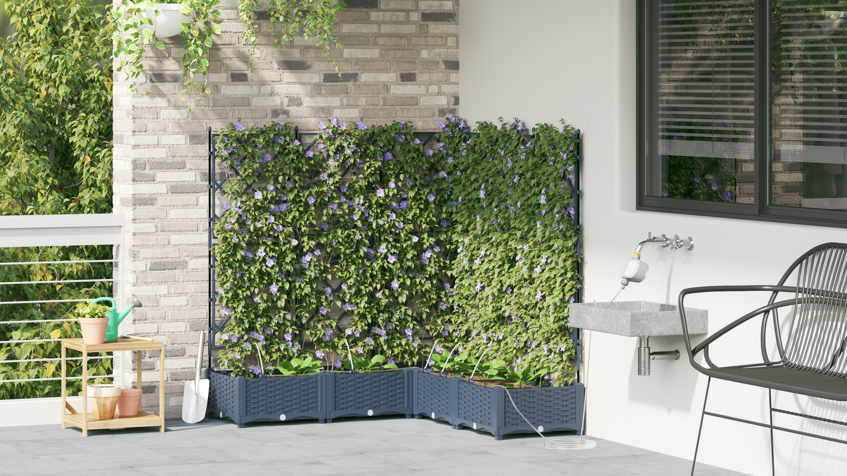 Garden Planters with Water Irrigation System 5 pcs Grey - Image 4