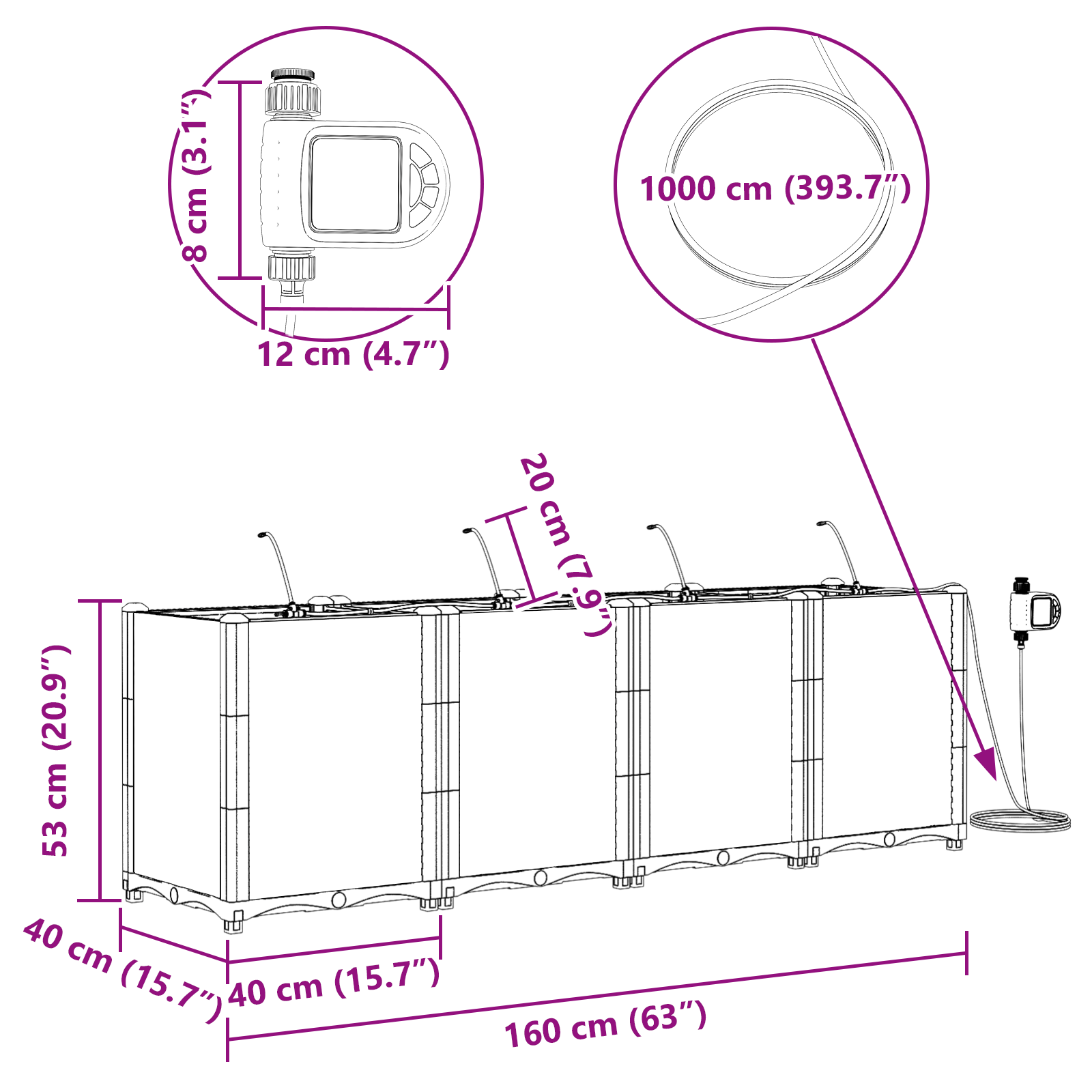 Garden Planters with Water Irrigation System 4 pcs Grey - Image 9