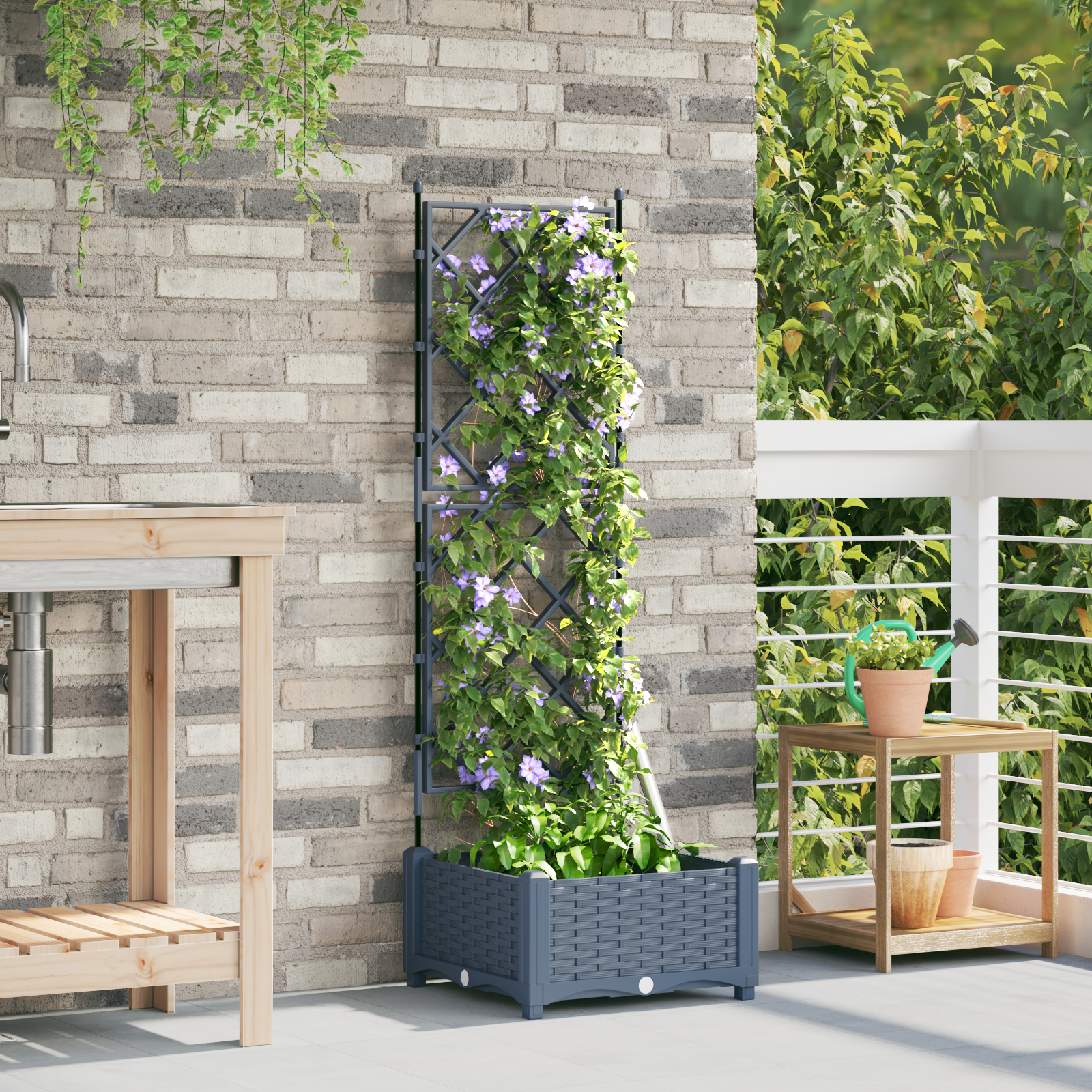 Garden Planter with Trellis Light Grey 40x40x125.5 cm - Image 3