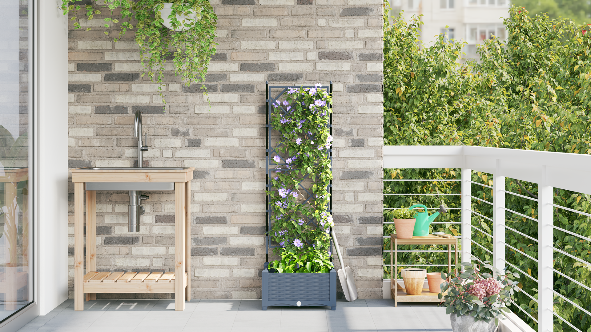 Garden Planter with Trellis Light Grey 40x40x125.5 cm - Image 4