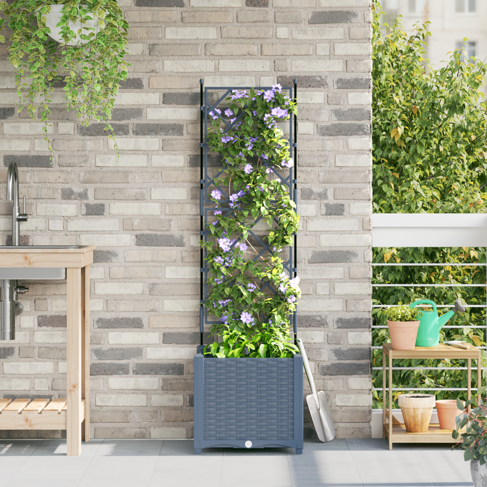 Tuin planter met Trellis Lichtgrijs 40x40x143 cm