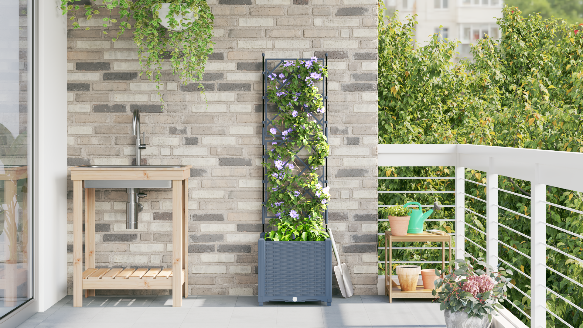 Garden Planter with Trellis Light Grey 40x40x143 cm - Image 4