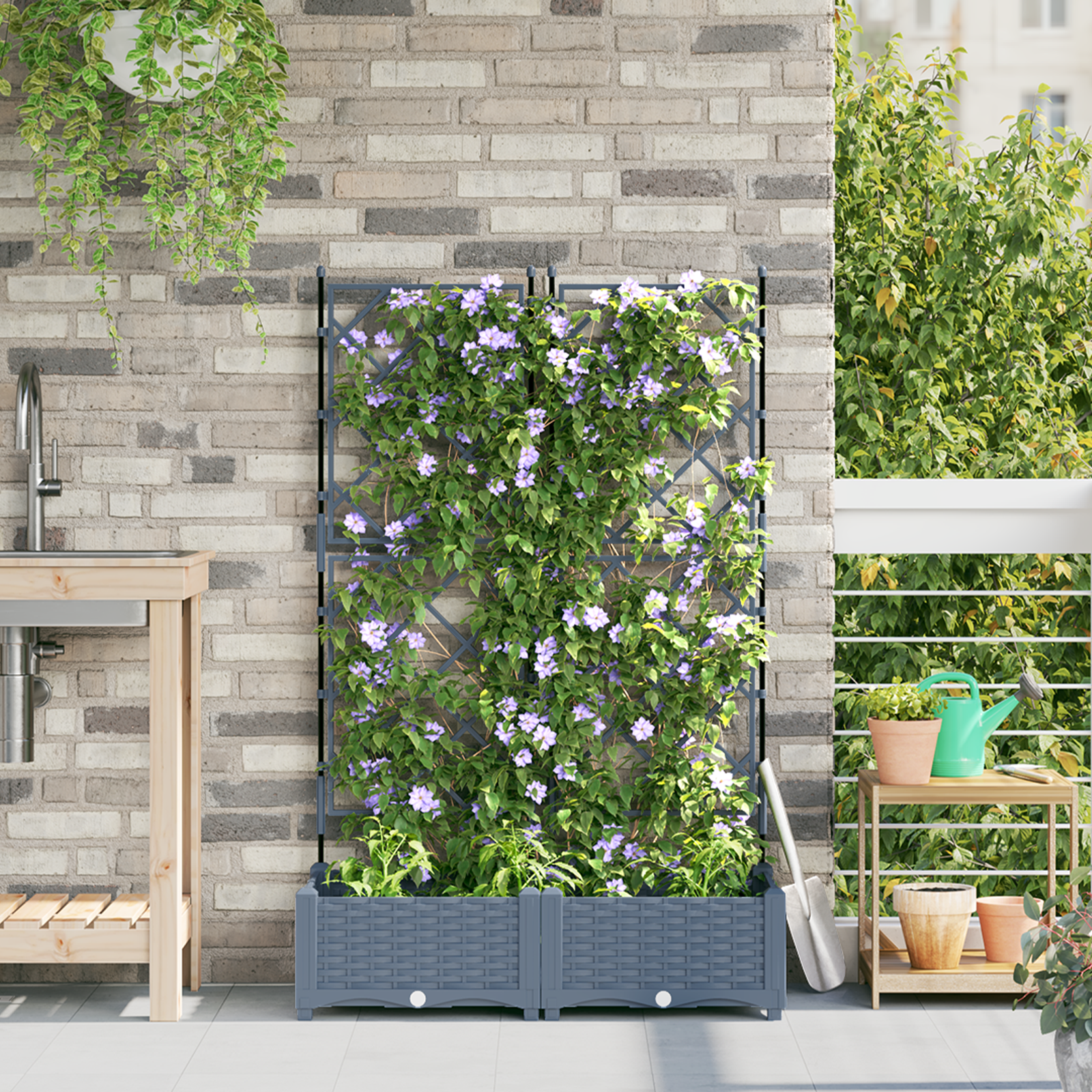 Tuinplanter met Trellis 2 stuks Lichtgrijs 80x40x125,5 cm