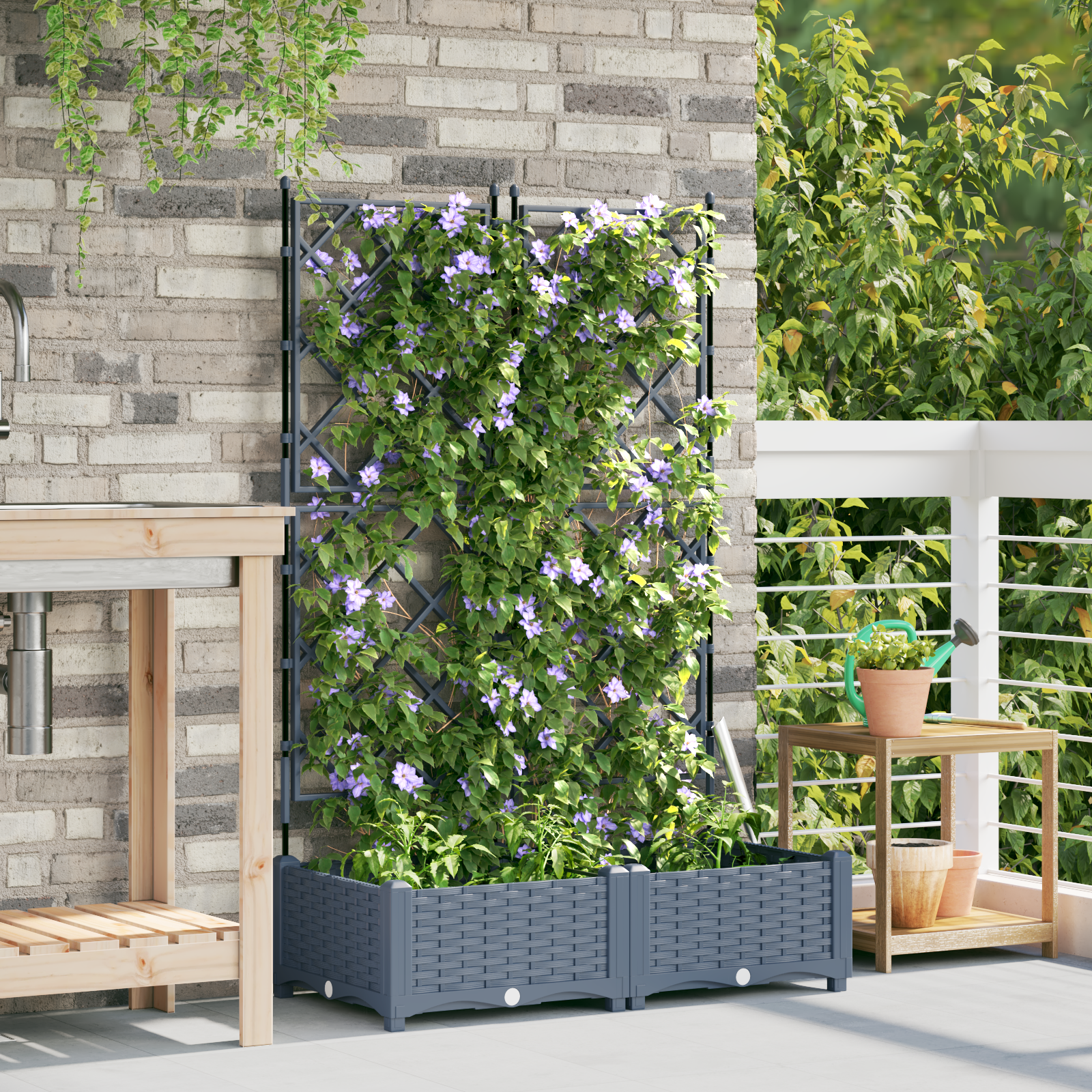 Garden Planter with Trellis 2 pcs Light Grey 80x40x125.5 cm - Image 3