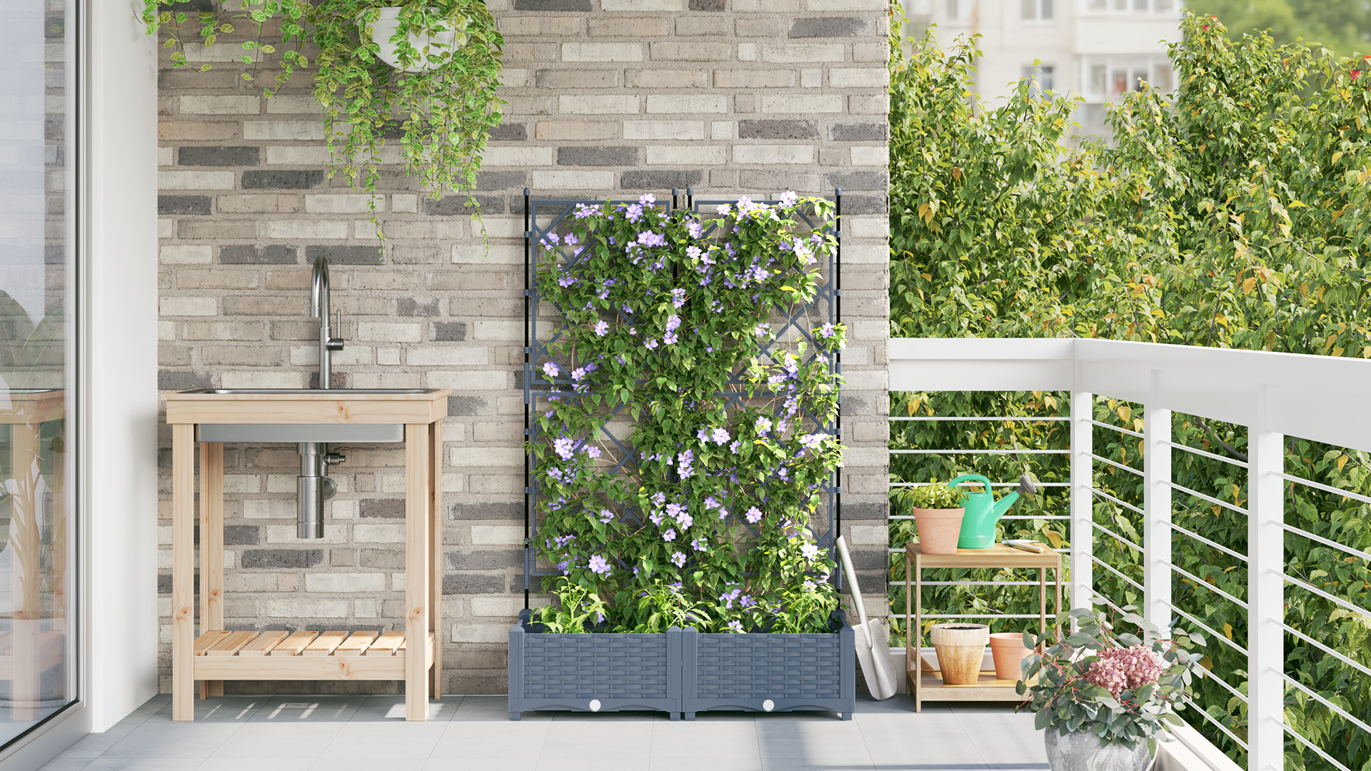 Garden Planter with Trellis 2 pcs Light Grey 80x40x125.5 cm - Image 4