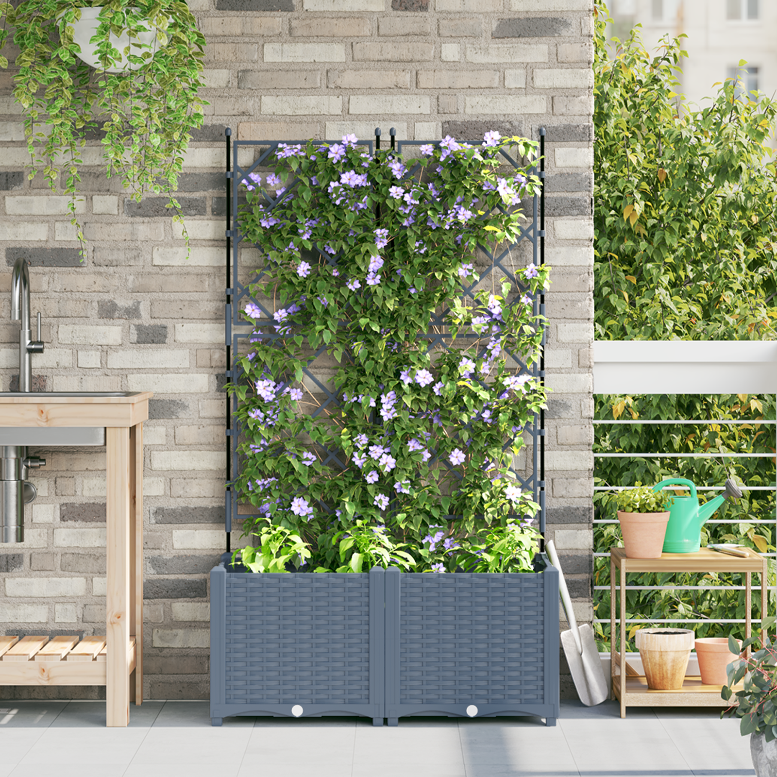 Tuin Planter met Trellis 2 stuks Lichtgrijs 80x40x143 cm