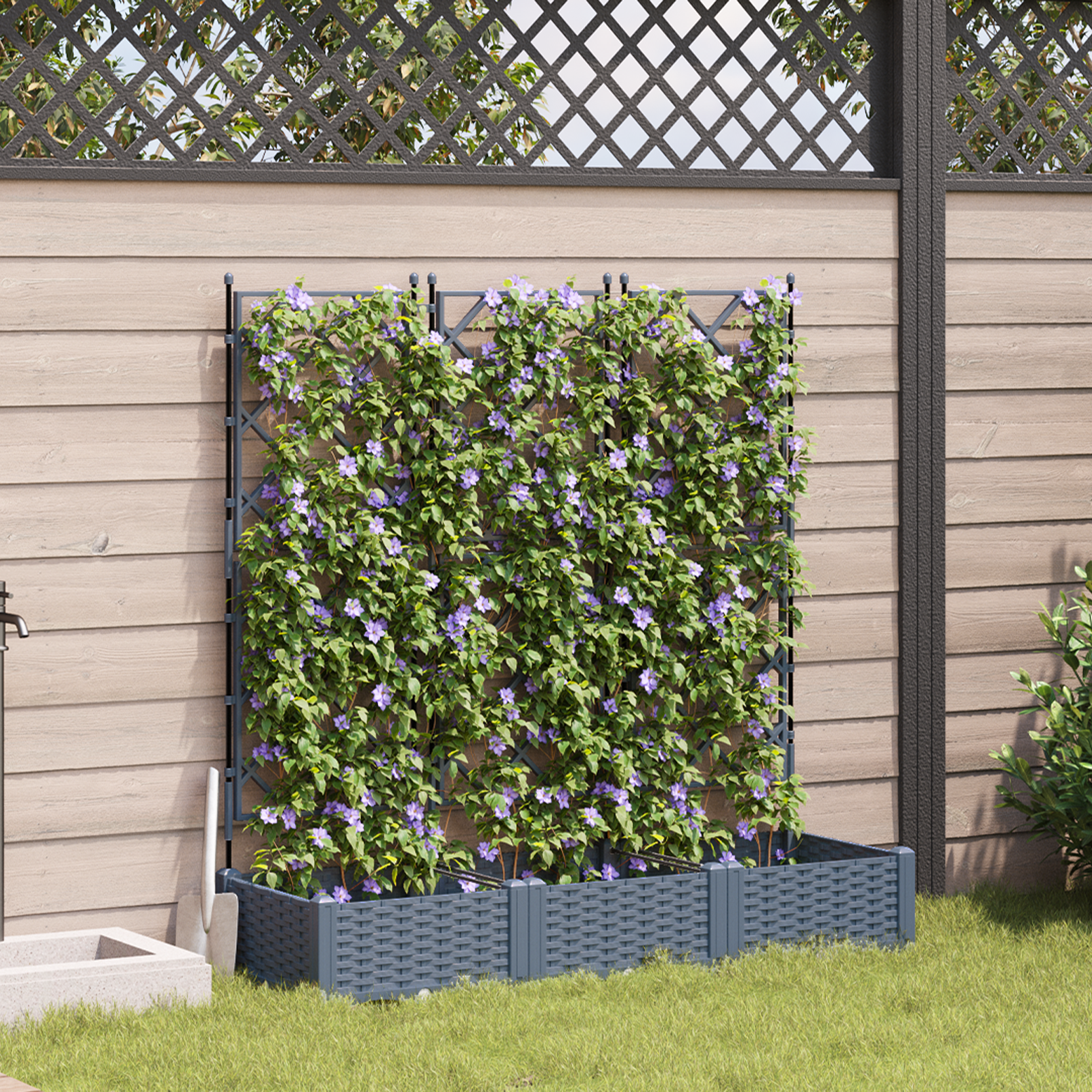 Plantenbak met Trellis 3 stuks Lichtgrijs 120x40x125,5 cm