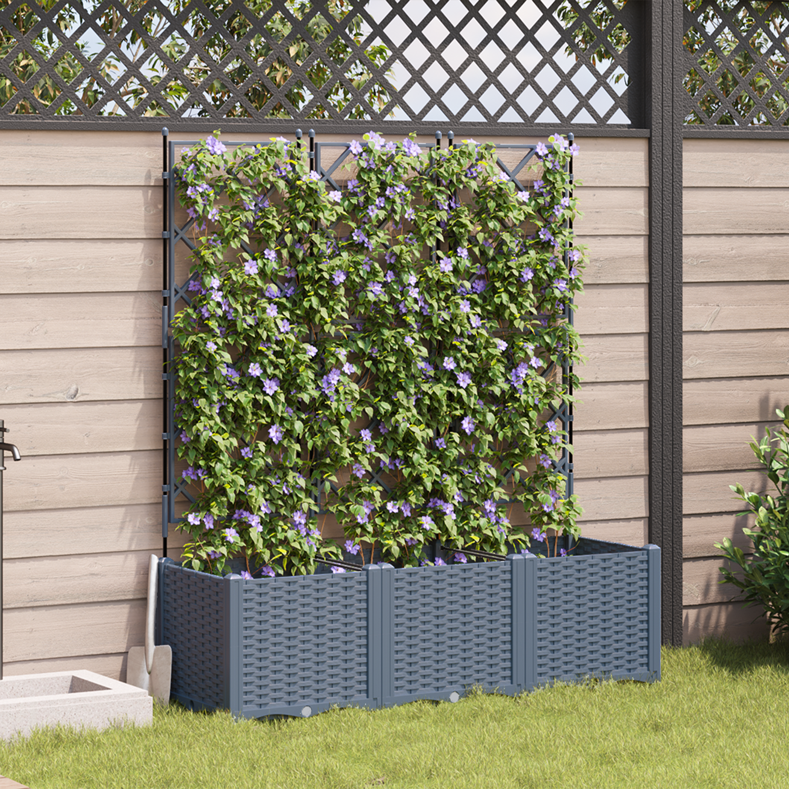Tuin Plantenbak met Trellis 3 stuks Lichtgrijs 120x40x143 cm