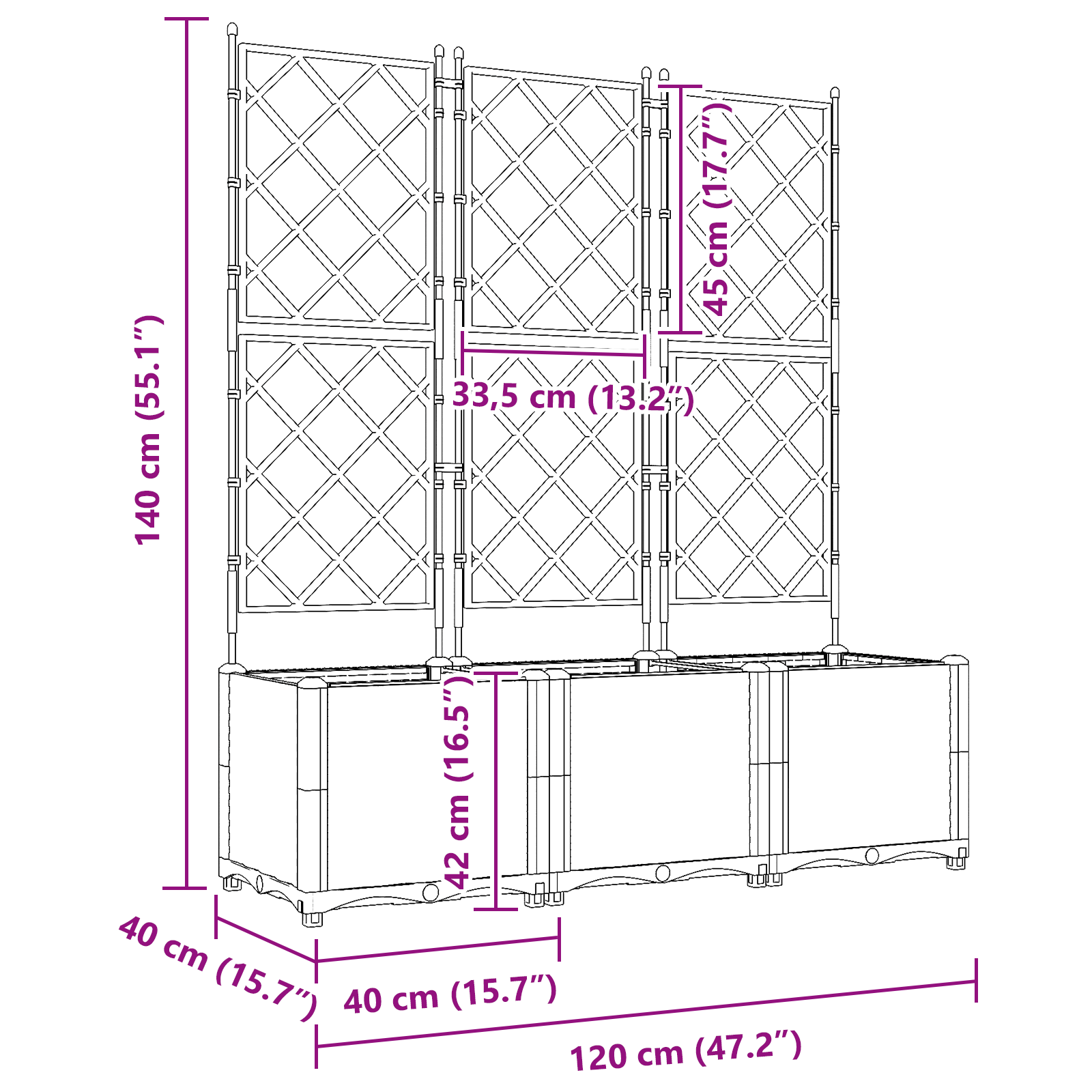 Garden Planter with Trellis 3 pcs Light Grey 120x40x143 cm - Image 9