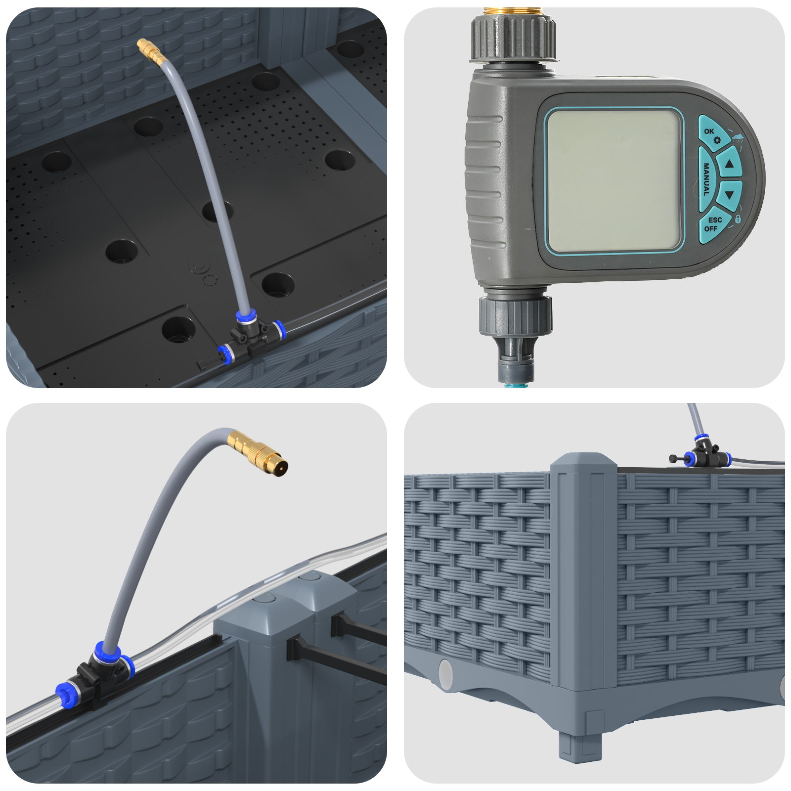 Garden Planters with Water Irrigation System 4 pcs Light Grey - Image 8