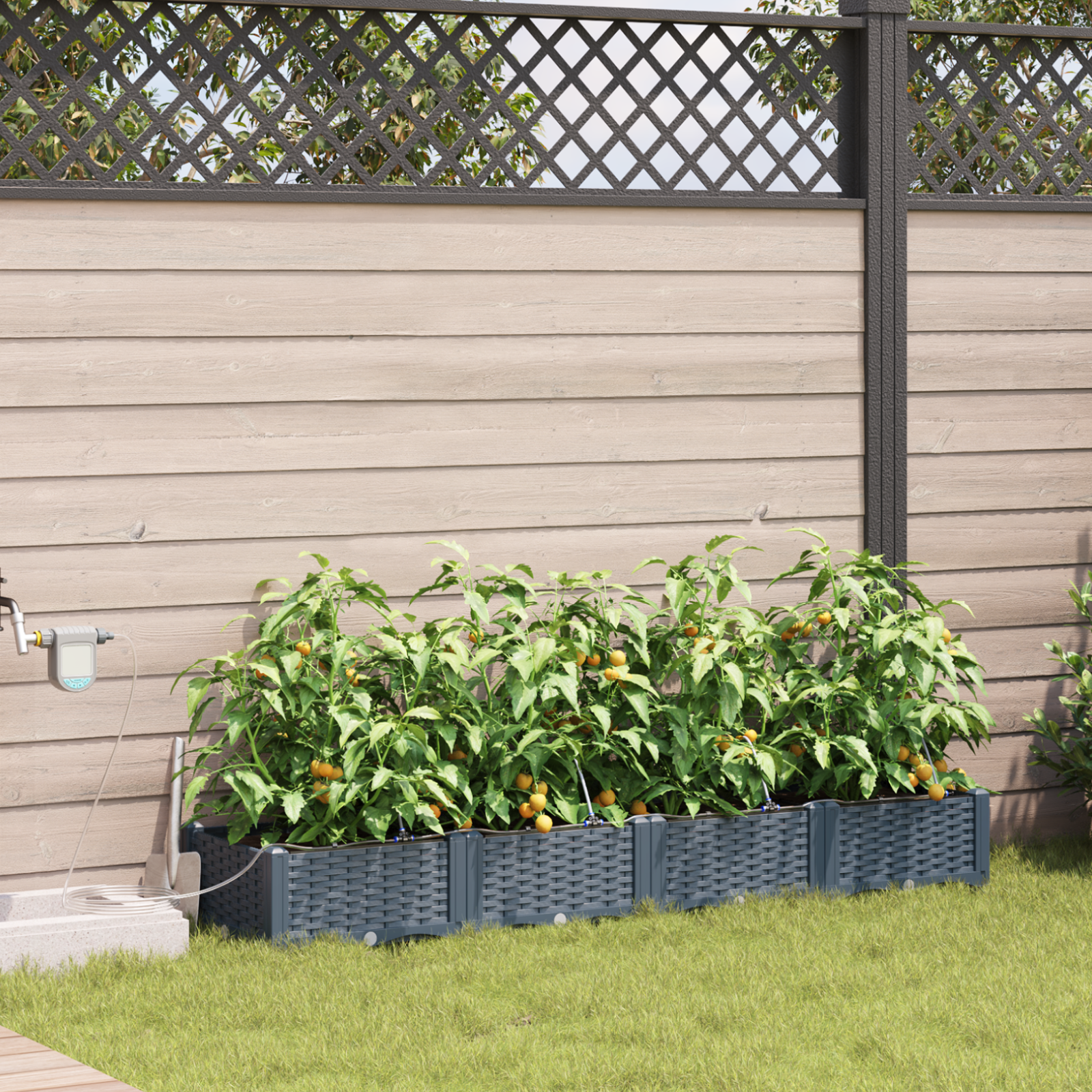 Tuinplantenbakken met waterirrigatiesysteem 4 stuks Lichtgrijs