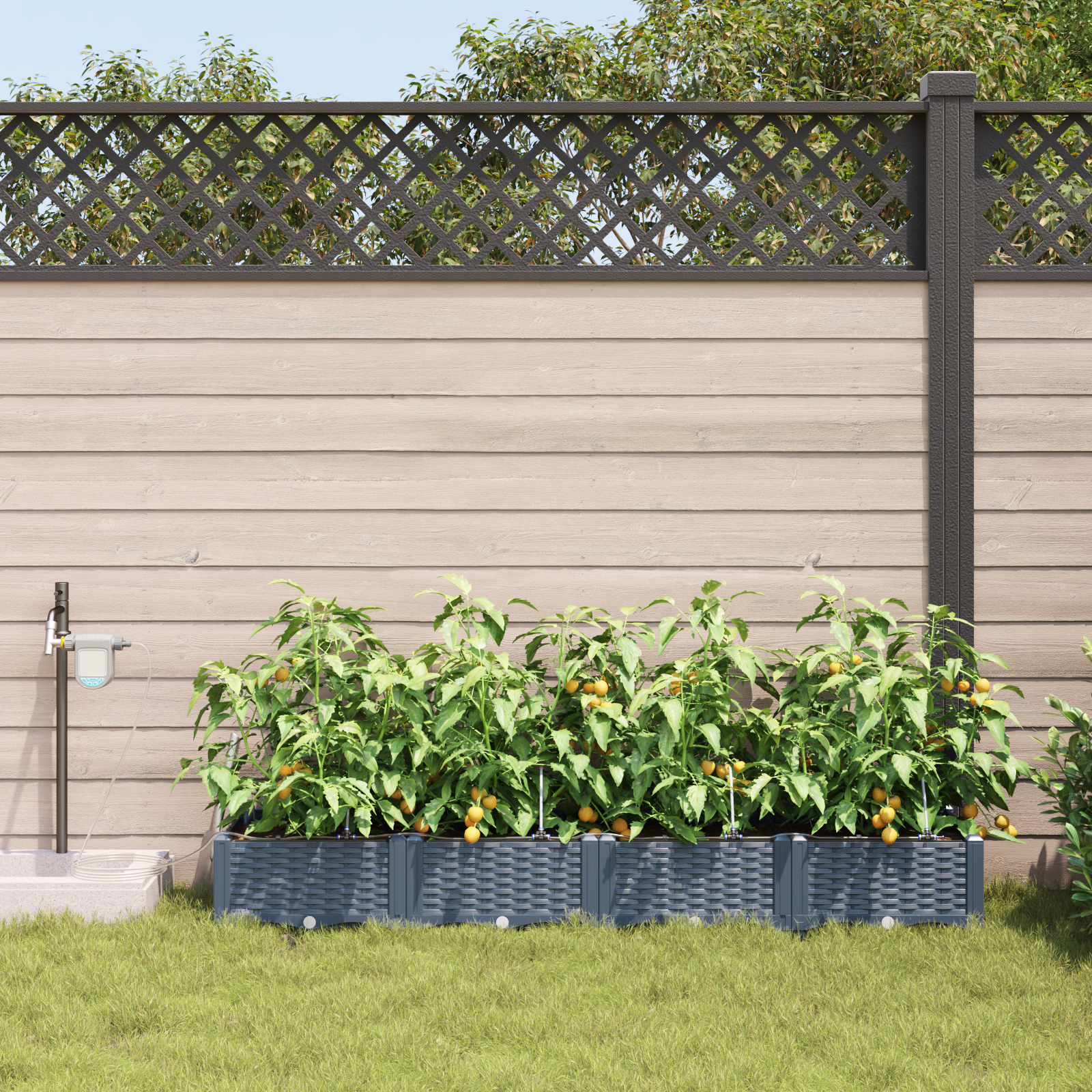 Garden Planters with Water Irrigation System 4 pcs Light Grey - Image 3