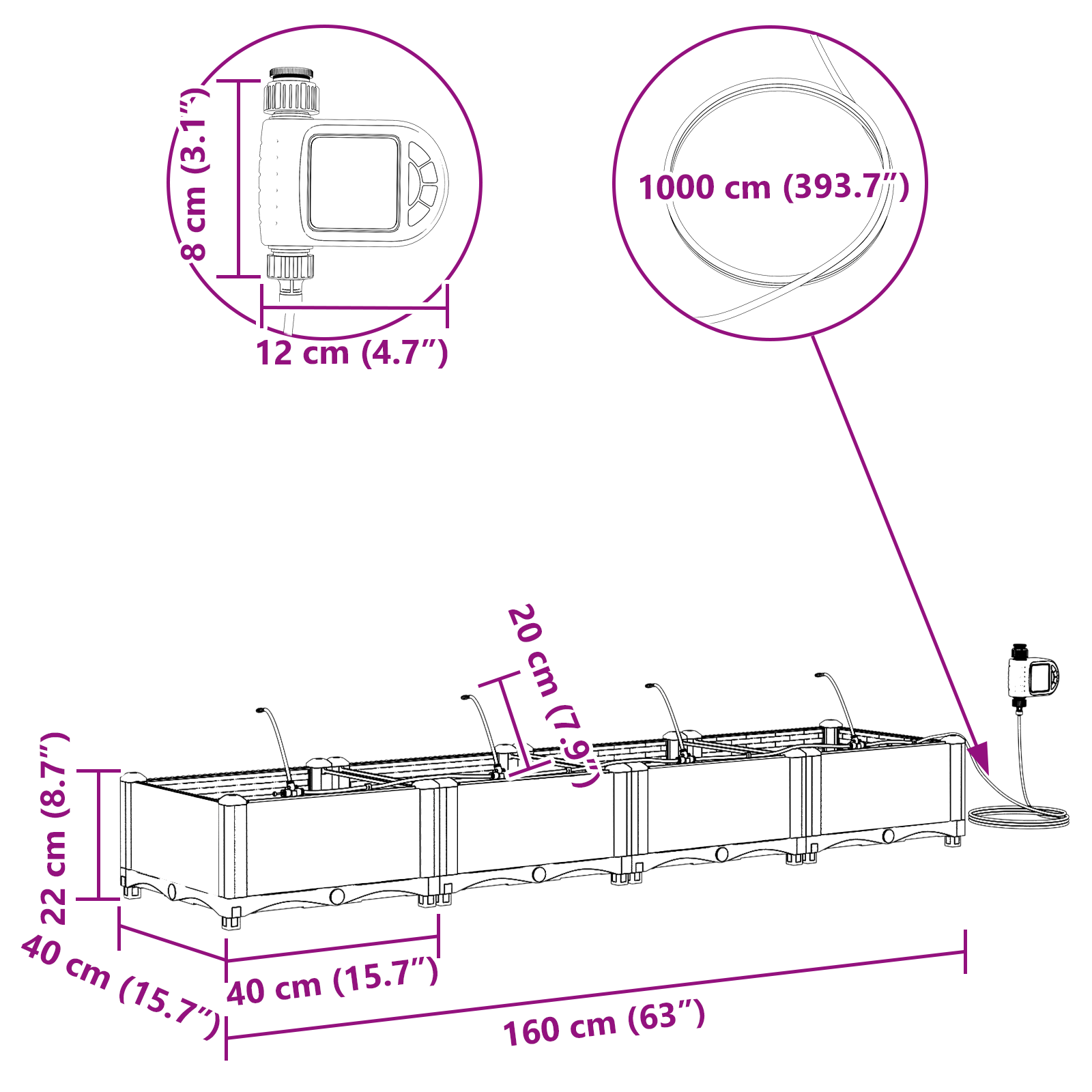 Garden Planters with Water Irrigation System 4 pcs Light Grey - Image 9