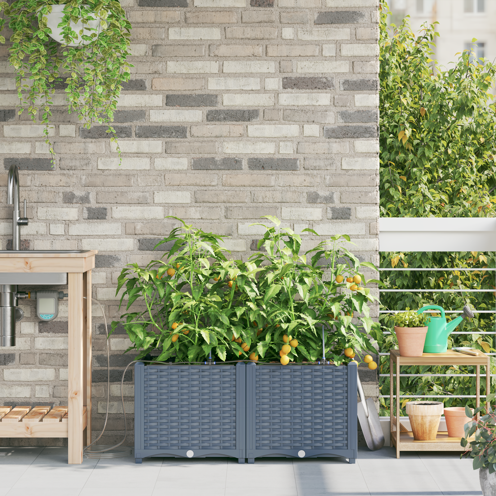 Tuinpotten met Water Irrigatiesysteem 2 stuks Lichtgrijs