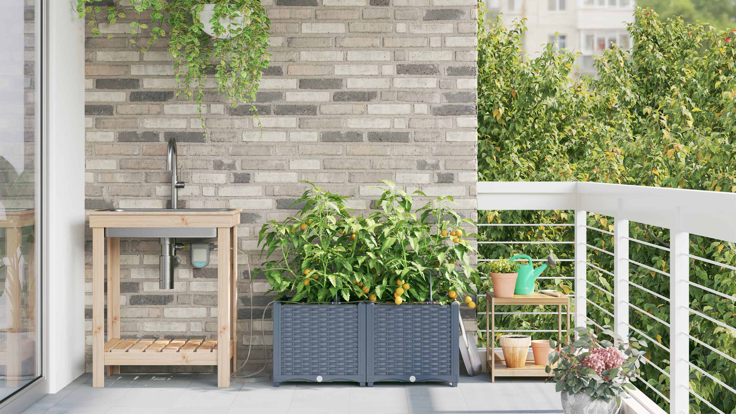 Garden Planters with Water Irrigation System 2 pcs Light Grey - Image 4