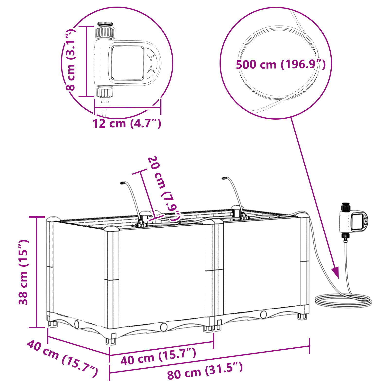 Garden Planters with Water Irrigation System 2 pcs Light Grey - Image 9