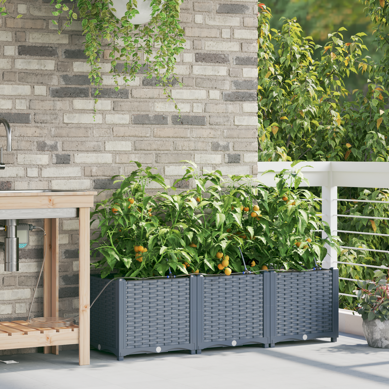 Garden Planters with Water Irrigation System 3 pcs Light Grey - Image 3