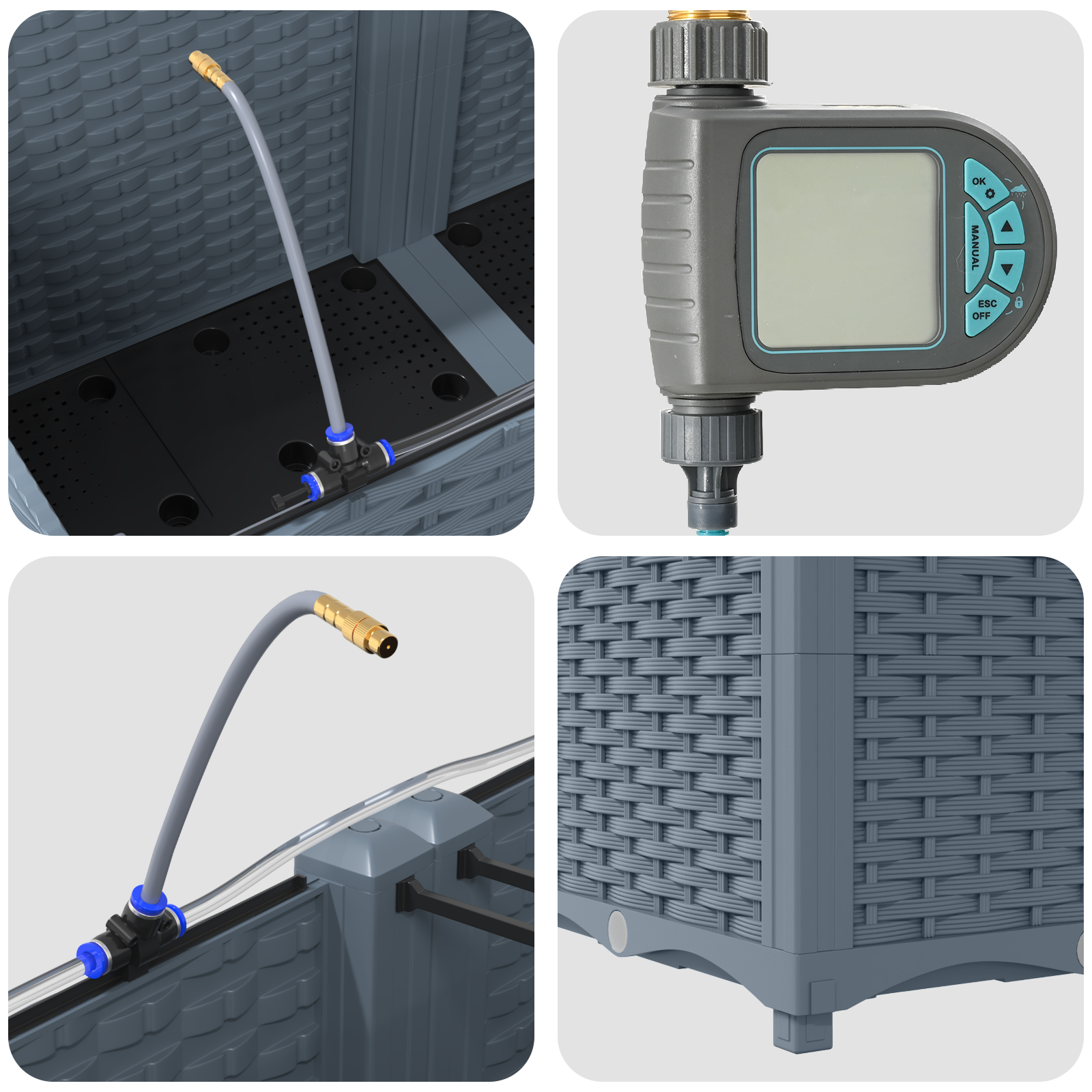 Garden Planters with Water Irrigation System 4 pcs Light Grey - Image 8