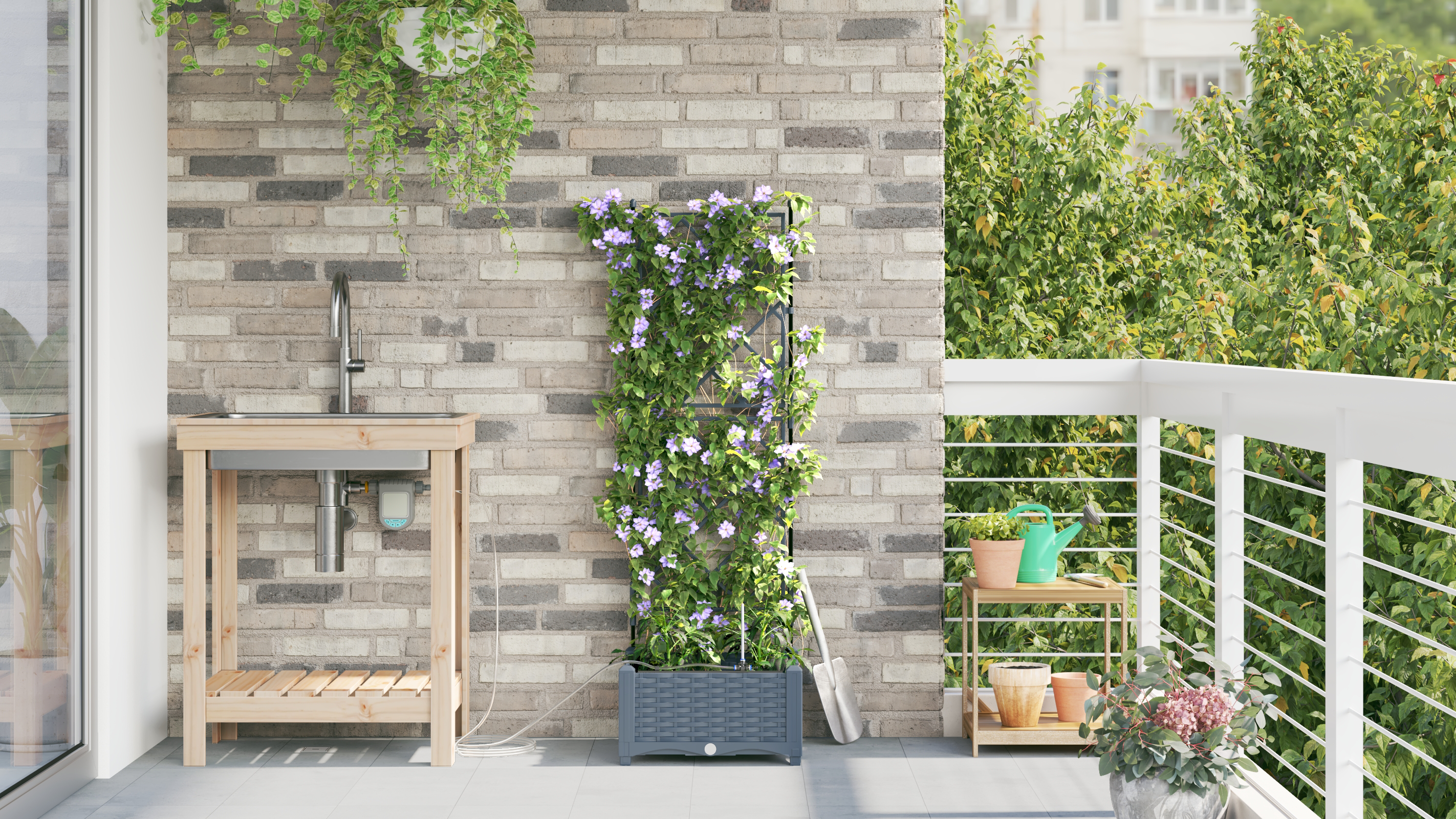 Garden Planters with Water Irrigation System Light Grey - Image 4