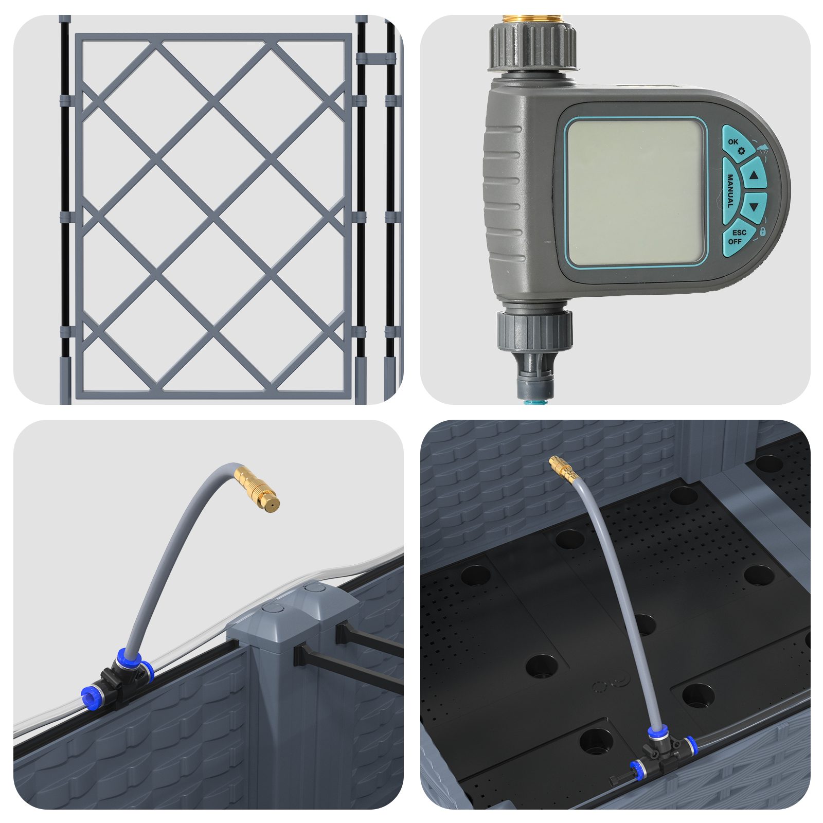 Garden Planters with Water Irrigation System 2 pcs Light Grey - Image 7