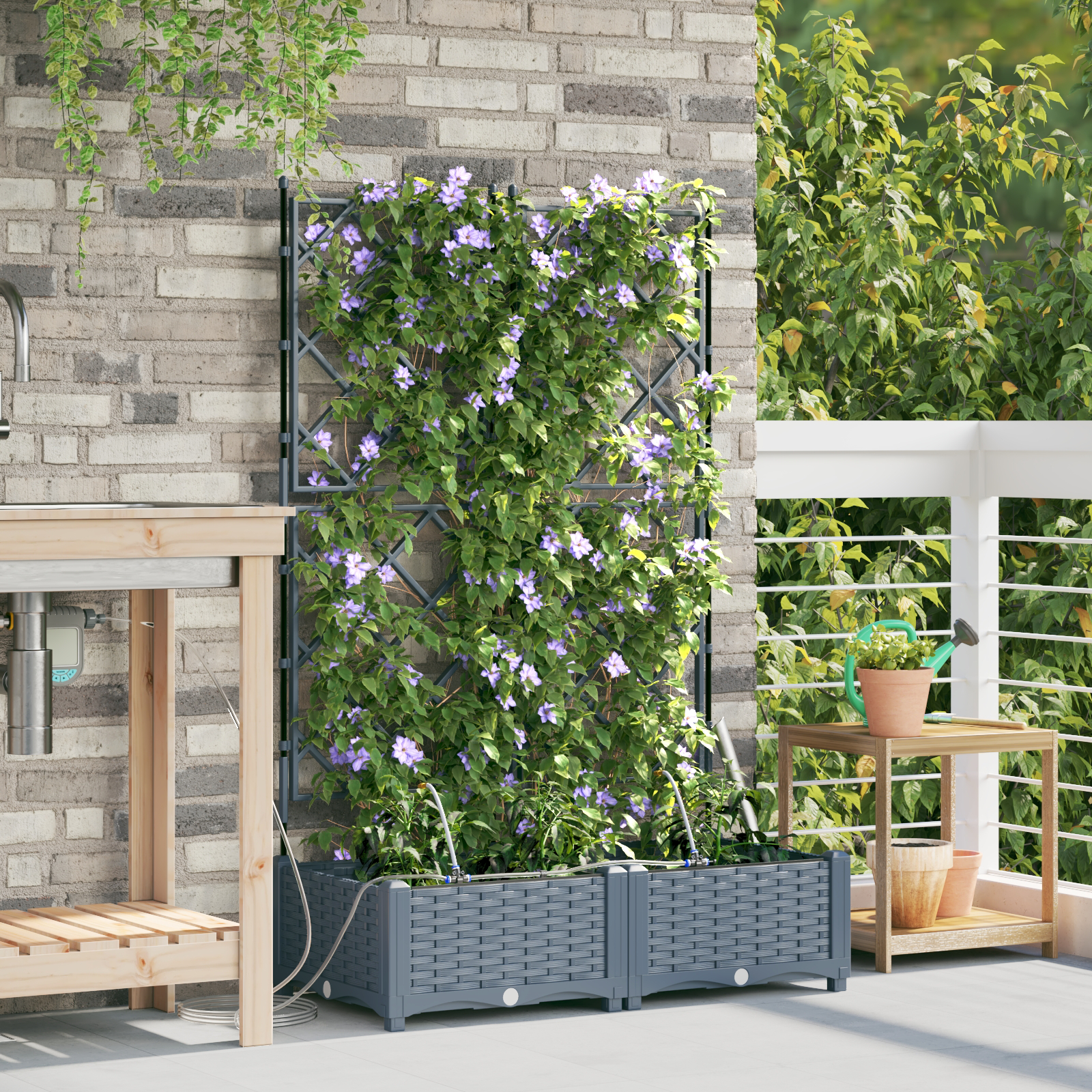Tuinplantenbakken met Water Irrigatiesysteem 2 stuks Lichtgrijs