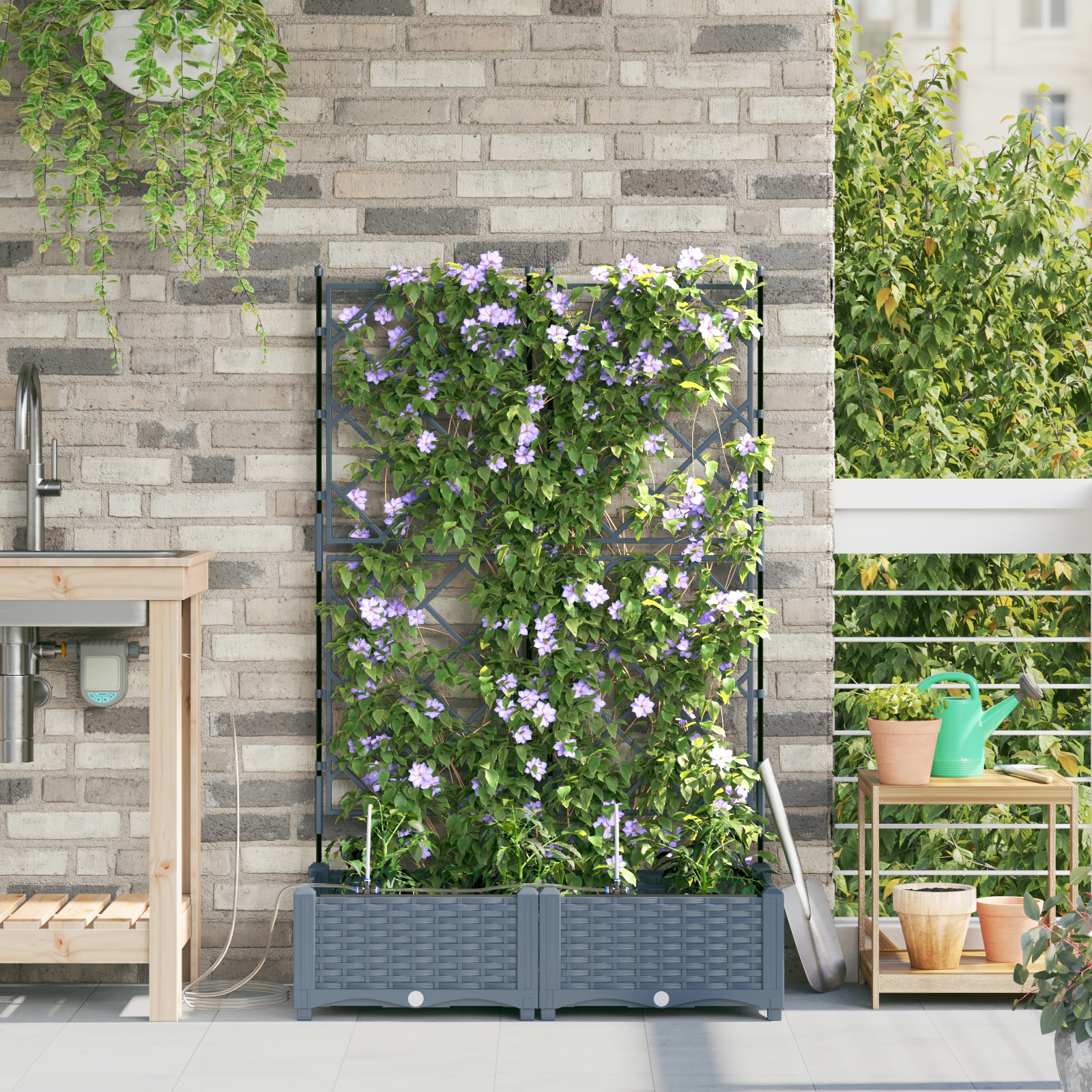 Garden Planters with Water Irrigation System 2 pcs Light Grey - Image 3