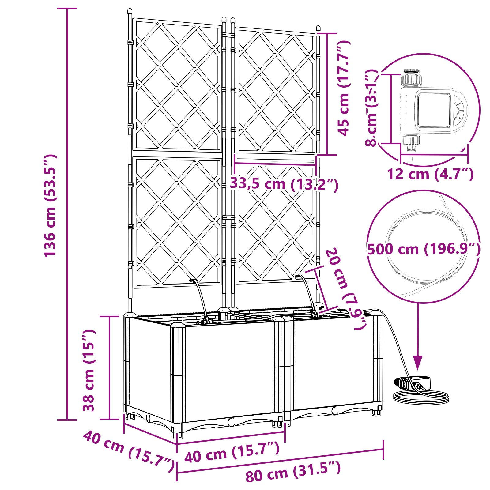 Garden Planters with Water Irrigation System 2 pcs Light Grey - Image 9