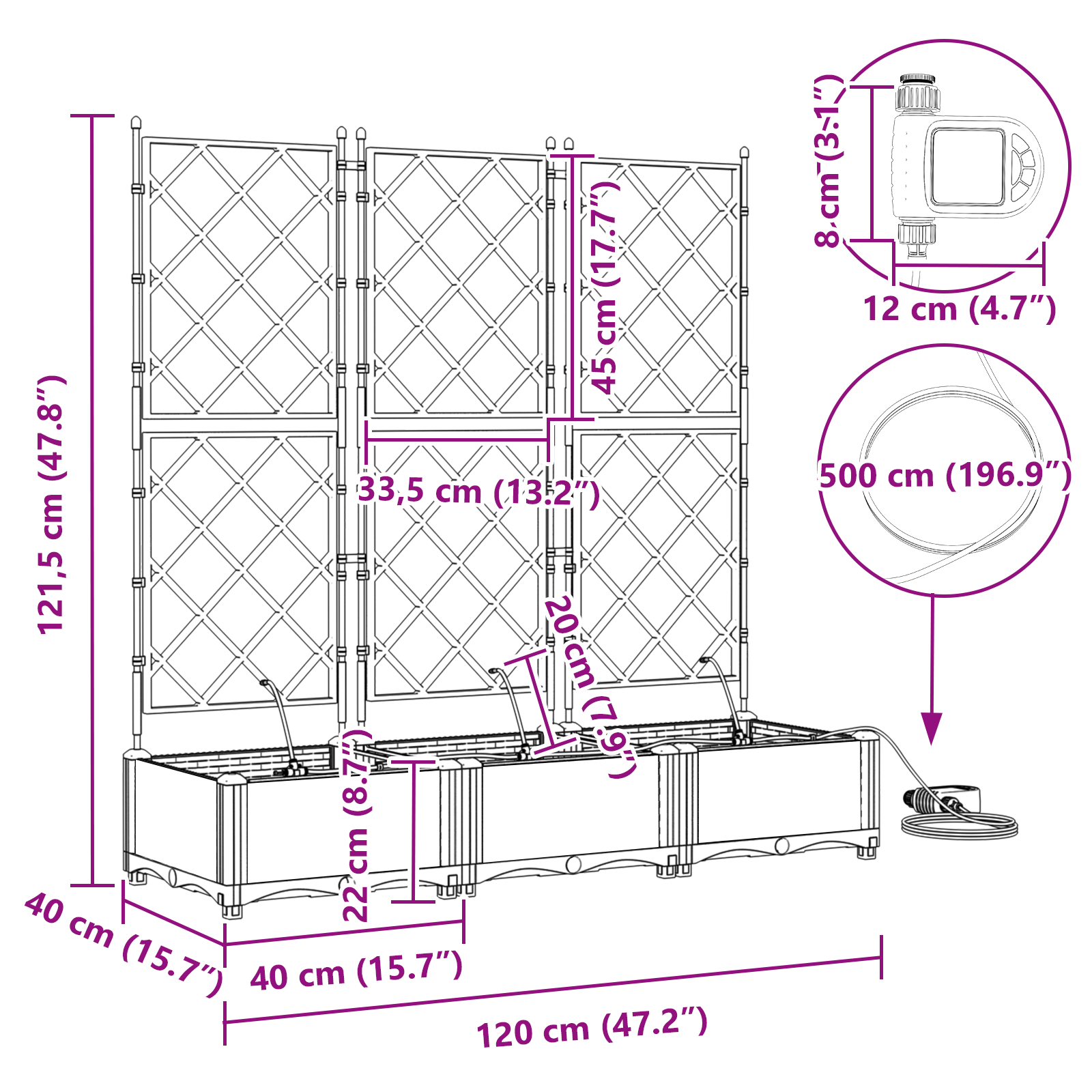 Garden Planters with Water Irrigation System 3 pcs Light Grey - Image 9