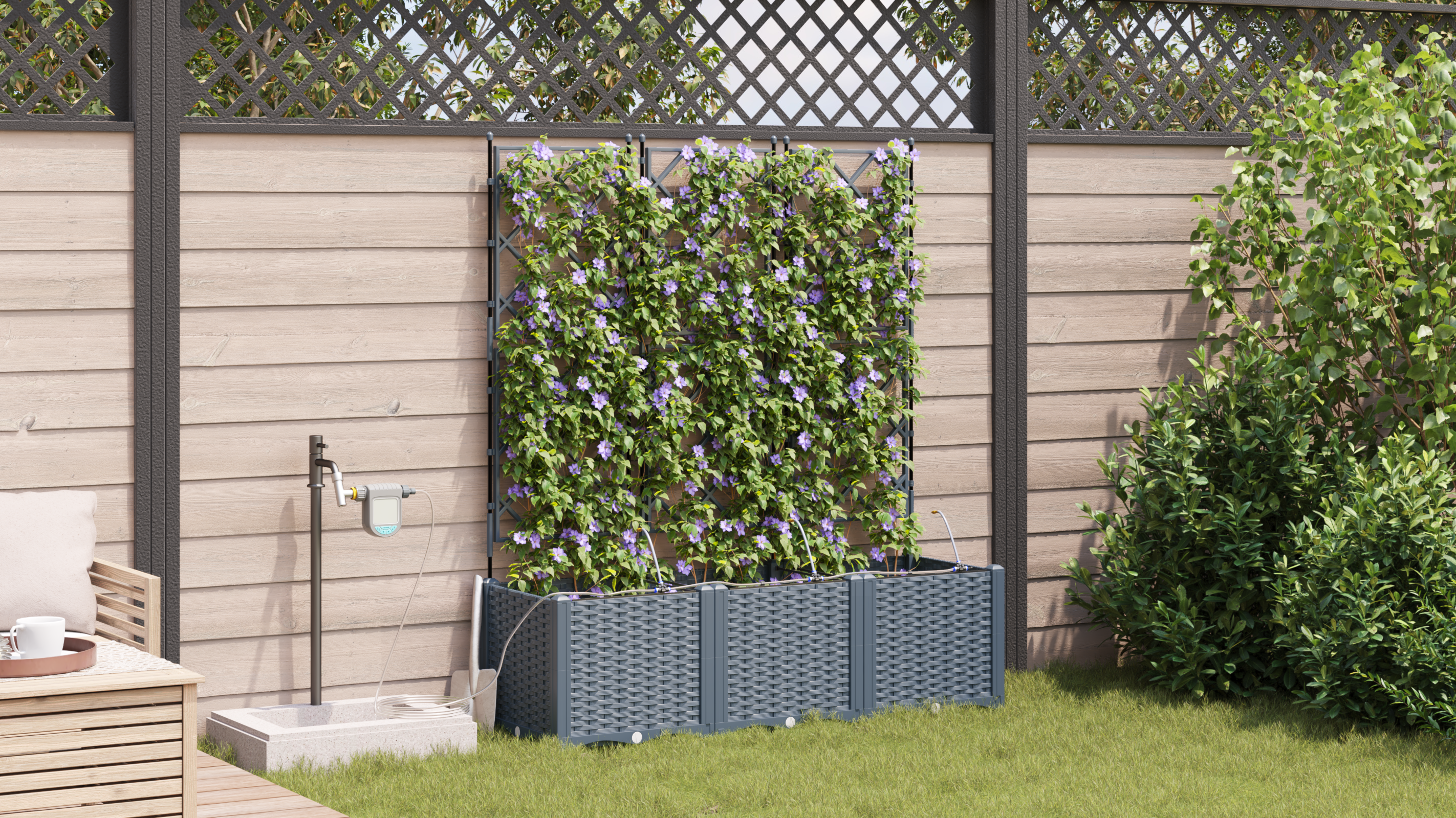 Garden Planters with Water Irrigation System 3 pcs Light Grey - Image 4