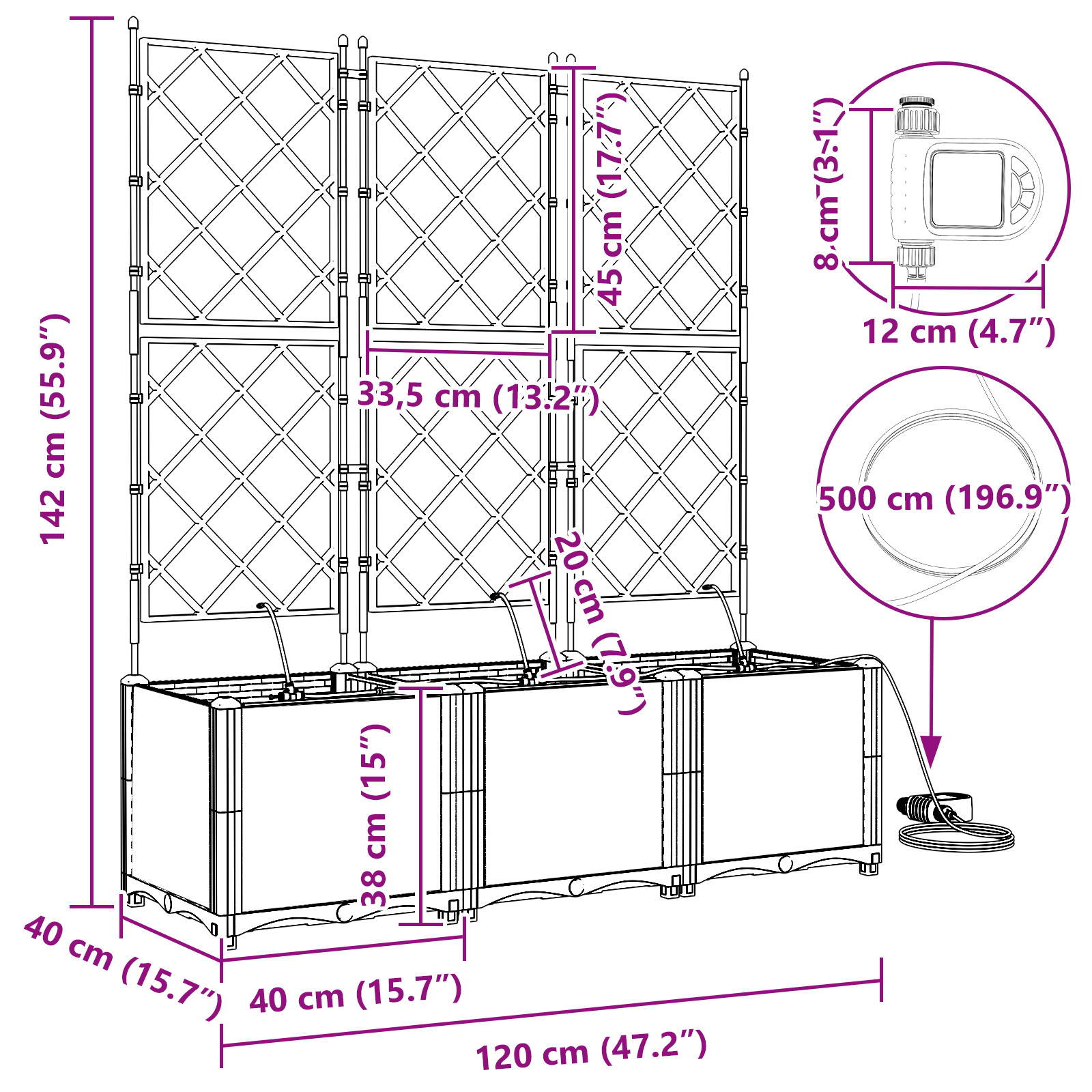 Garden Planters with Water Irrigation System 3 pcs Light Grey - Image 9