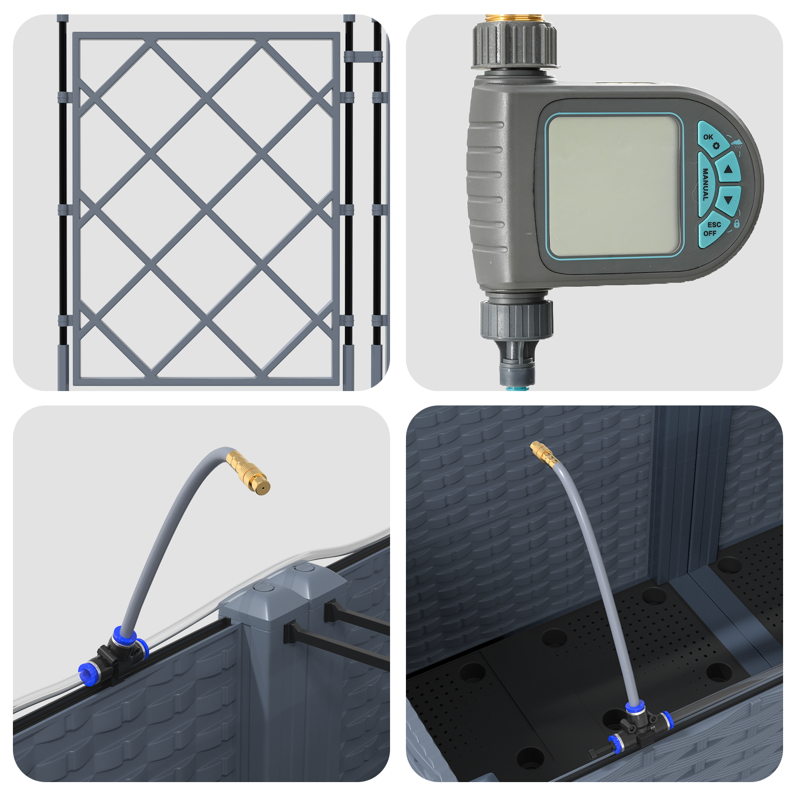 Garden Planters with Water Irrigation System 3 pcs Light Grey - Image 7