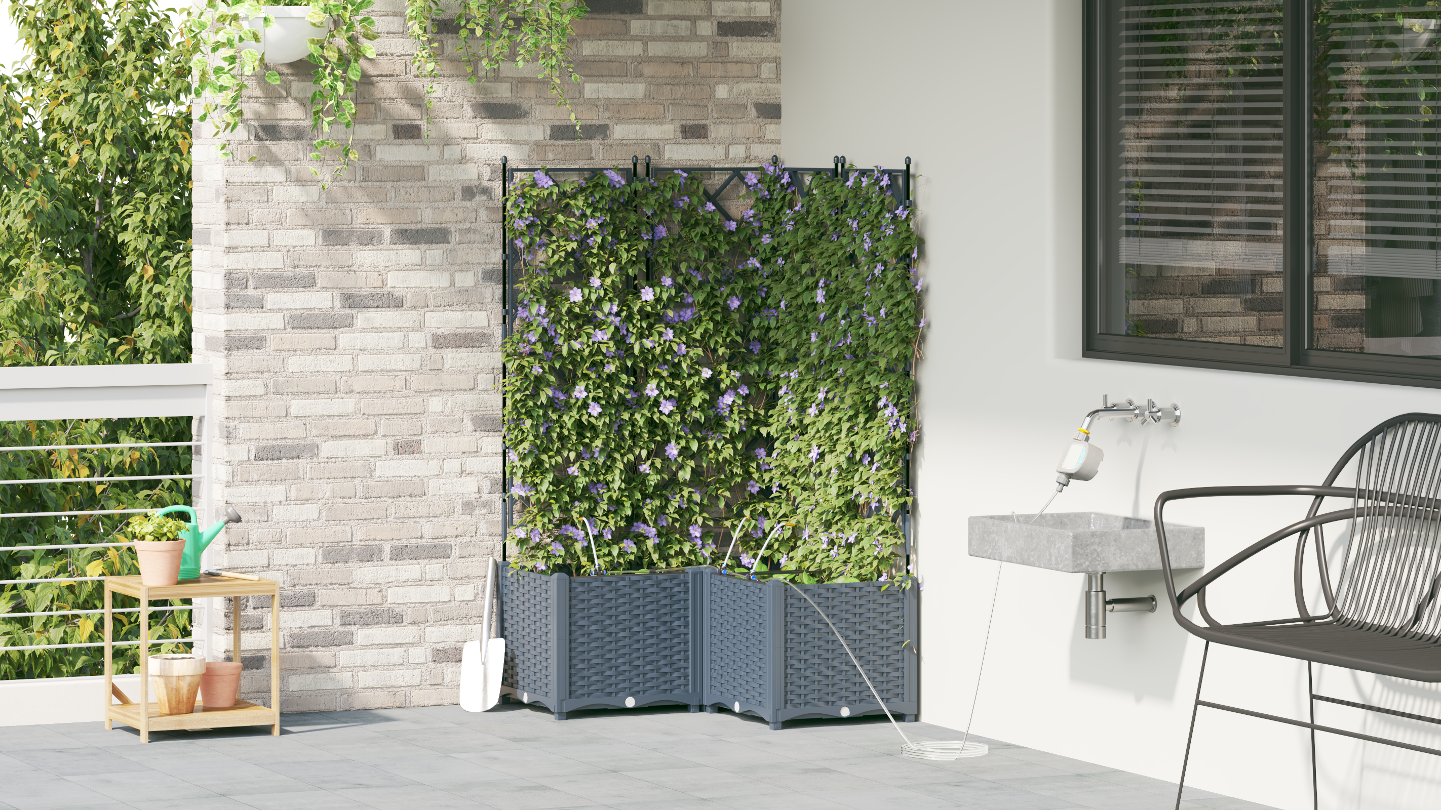 Garden Planters with Water Irrigation System 3 pcs Light Grey - Image 4