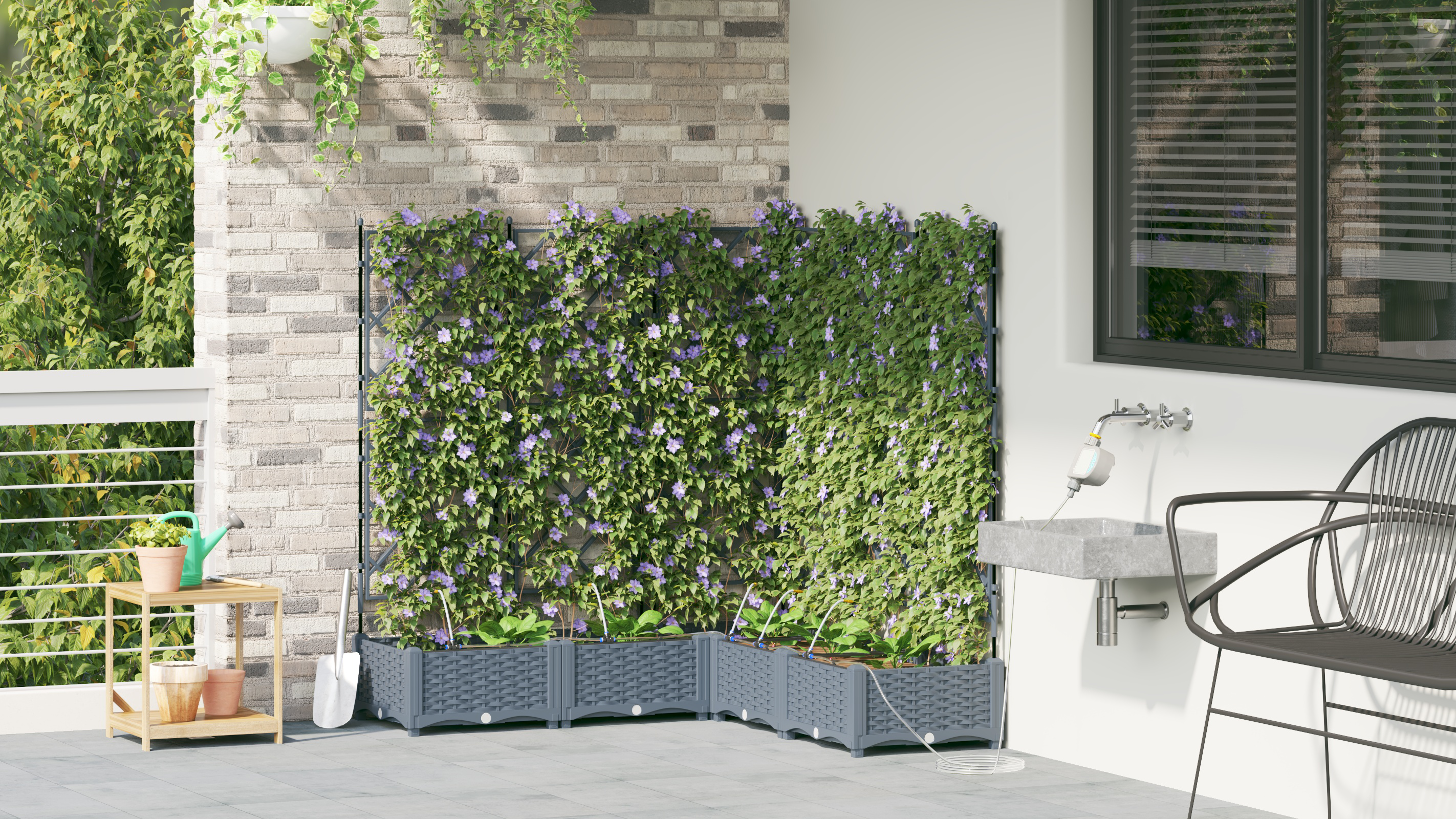 Garden Planters with Water Irrigation System 5 pcs Light Grey - Image 4