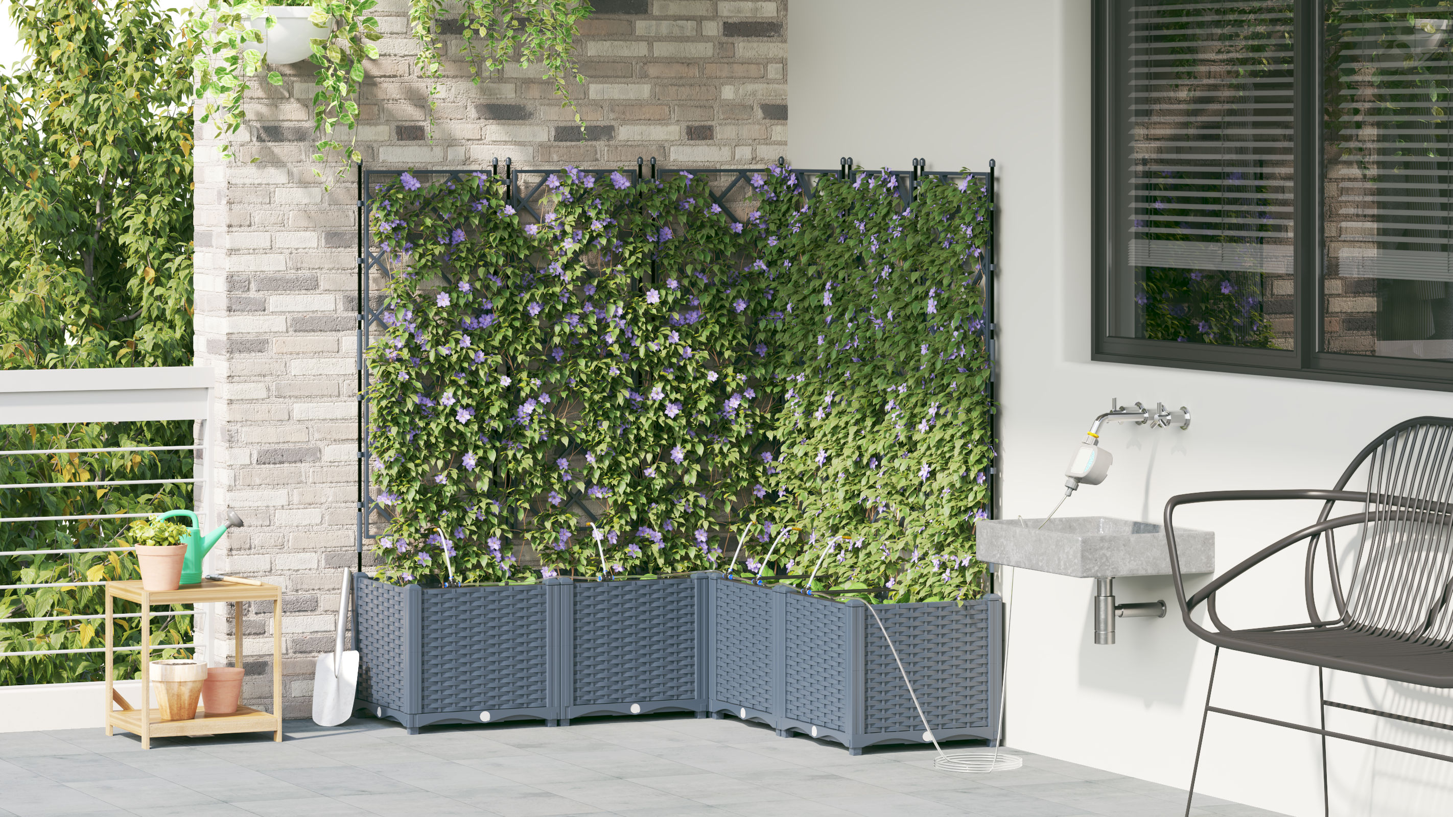 Garden Planters with Water Irrigation System 5 pcs Light Grey - Image 4